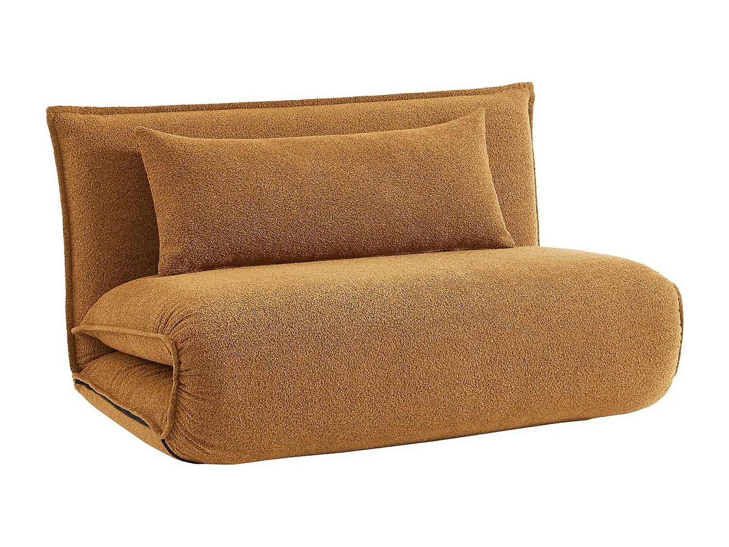 Chauffeuse convertible 2 places en bouclette texturée moutarde L 120 x P 80 x  H 66 cm - Fleeep