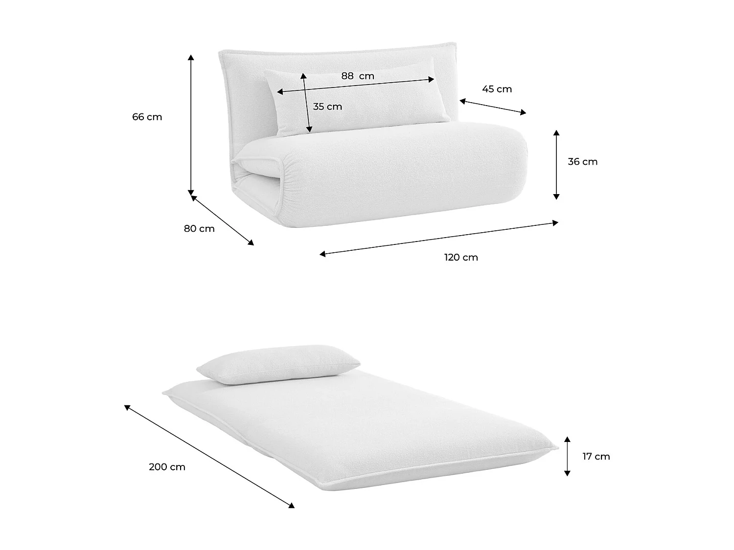 Chauffeuse convertible 2 places en bouclette texturée moutarde L 120 x P 80 x  H 66 cm - Fleeep