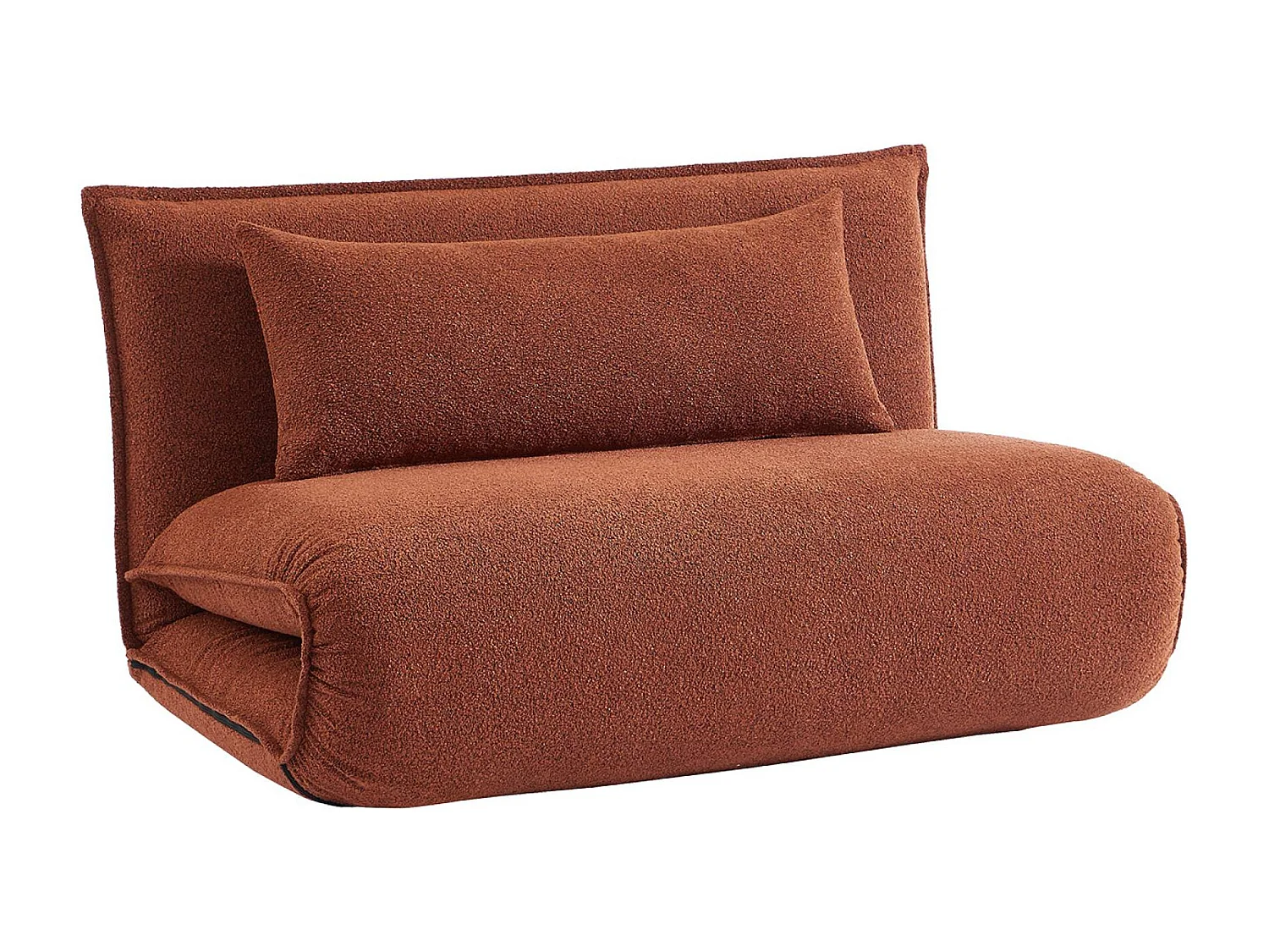 Chauffeuse convertible 2 places en bouclette texturée terracotta L 120 x P 80 x  H 66 cm - Fleeep