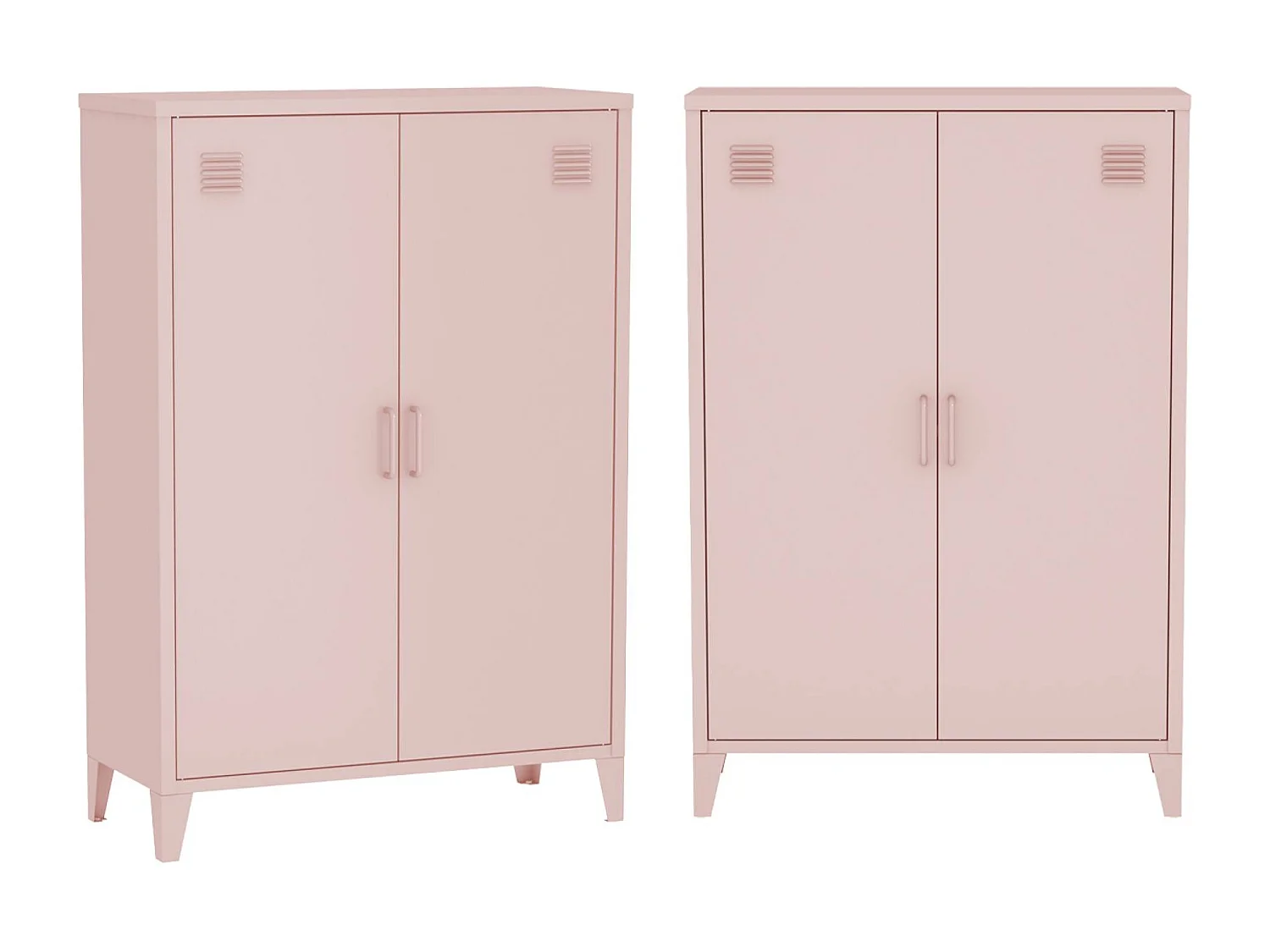 Lot de 2 commodes/armoires métal 2 portes Soho rose. casiers. L 75 x P 33 x H 110 cm