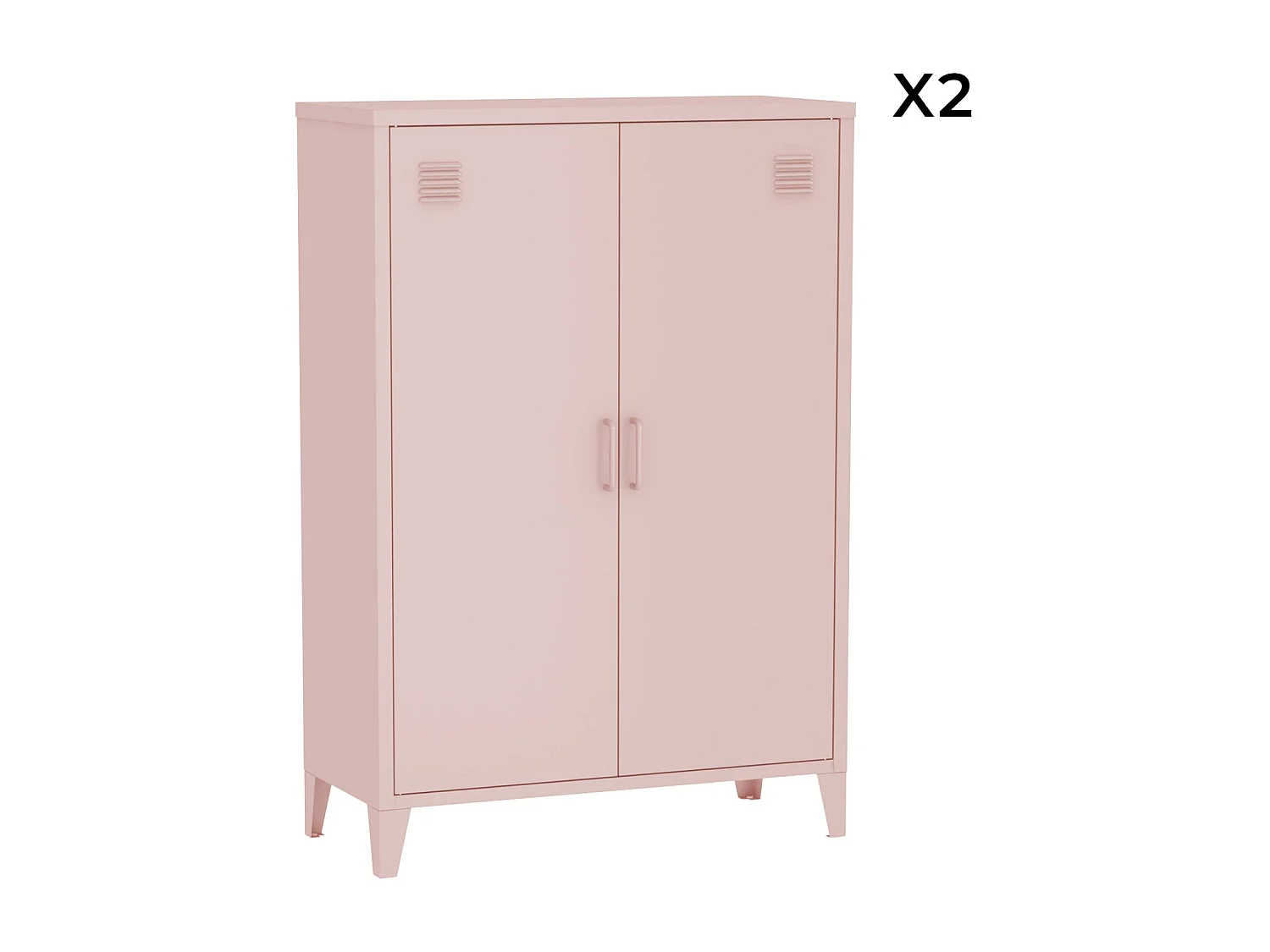 Lot de 2 commodes/armoires métal 2 portes Soho rose. casiers. L 75 x P 33 x H 110 cm