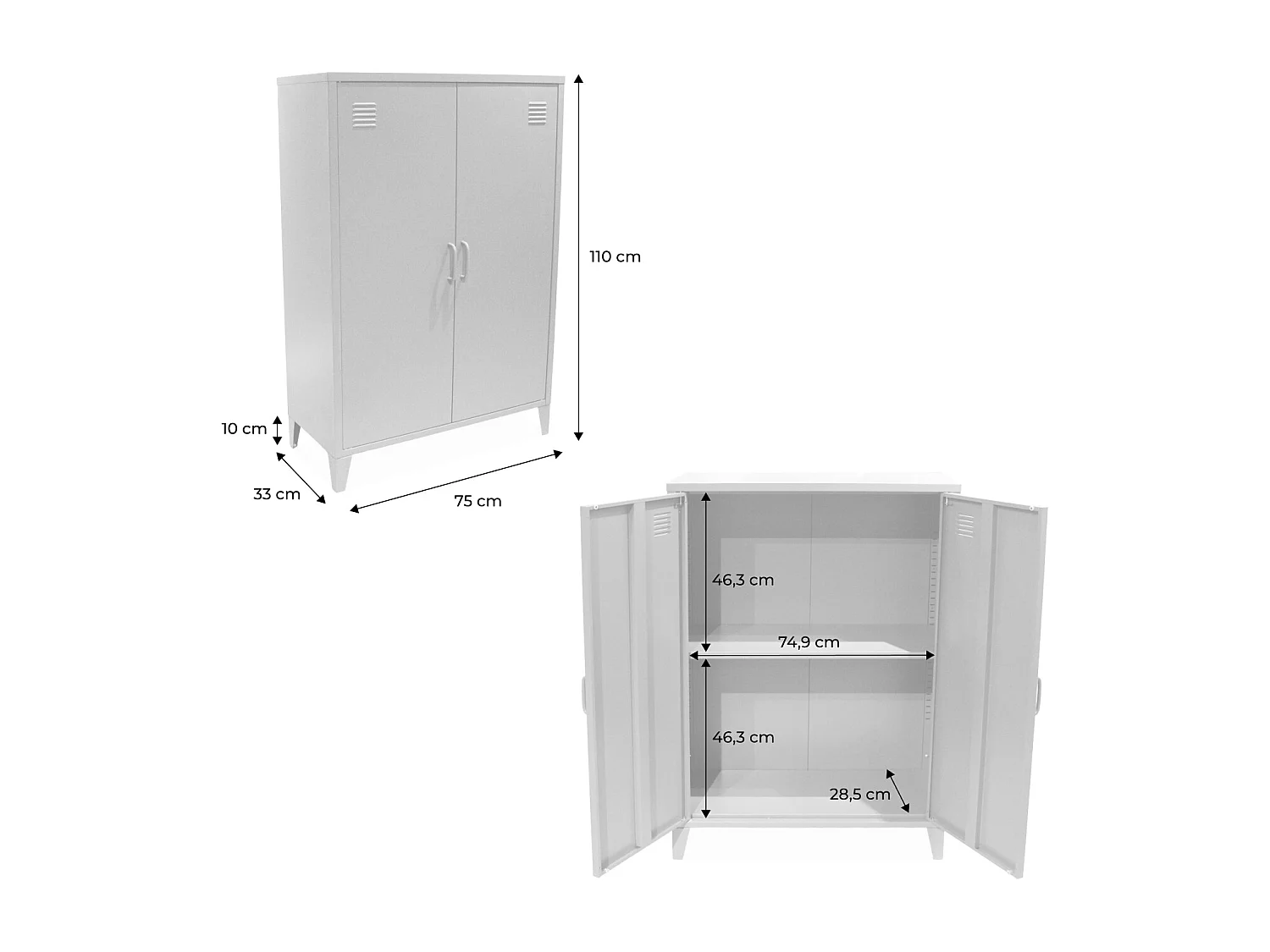 Lot de 2 commodes/armoires métal 2 portes Soho rose. casiers. L 75 x P 33 x H 110 cm