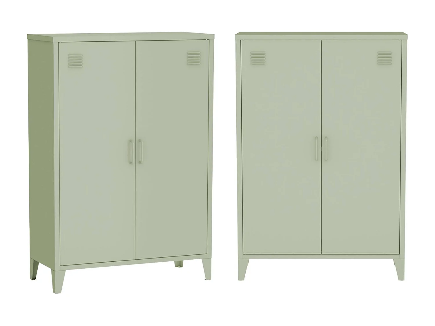 Lot de 2 commodes/armoires métal 2 portes Soho vert. casiers.  L 75 x P 33 x H 110 cm
