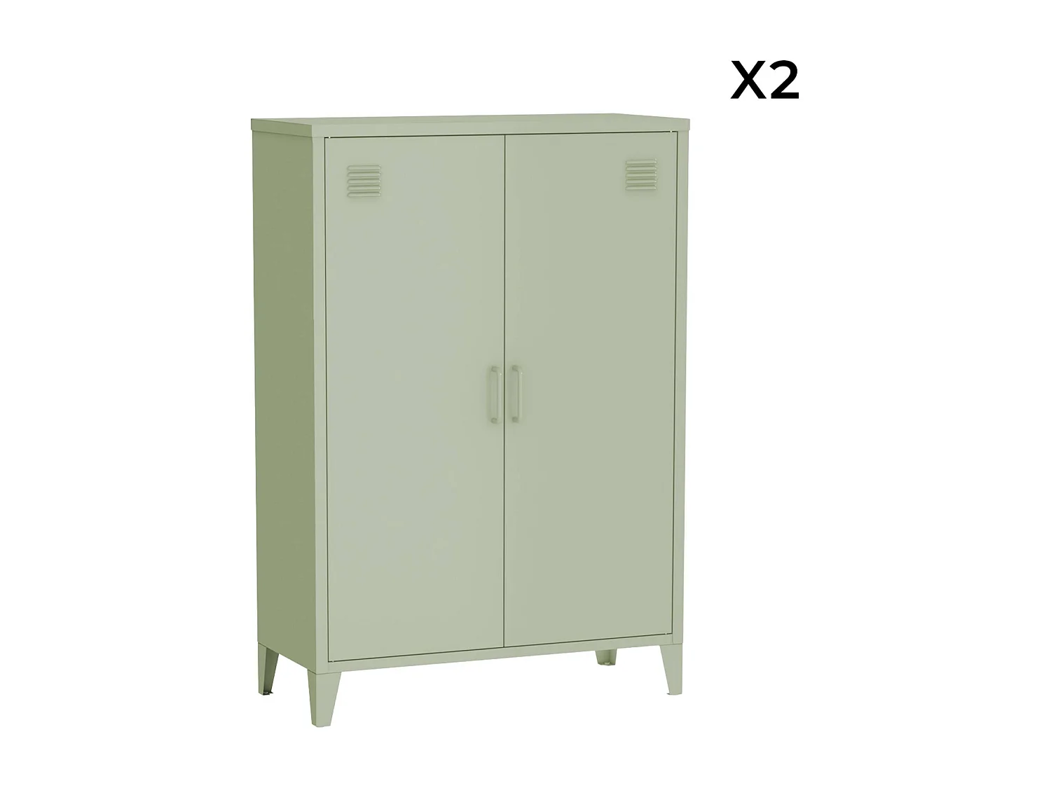 Lot de 2 commodes/armoires métal 2 portes Soho vert. casiers.  L 75 x P 33 x H 110 cm