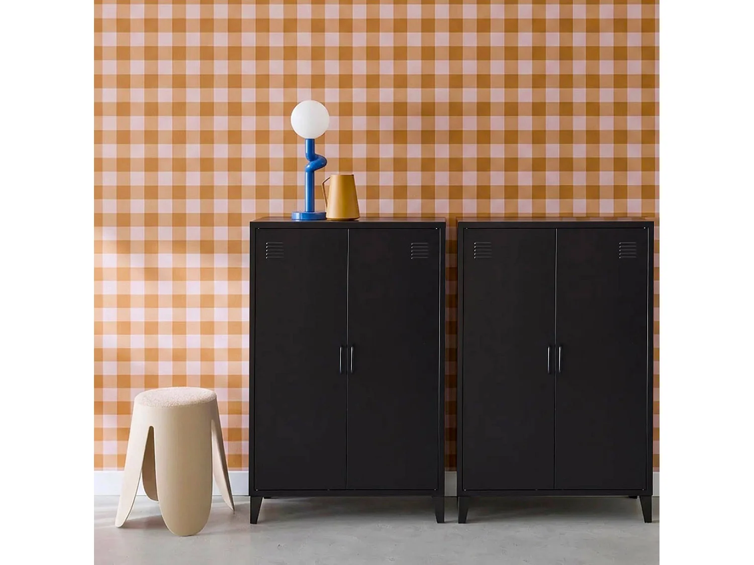 Lot de 2 commodes/armoires métal 2 portes Soho noir. casiers. L 75 x P 33 x H 110 cm