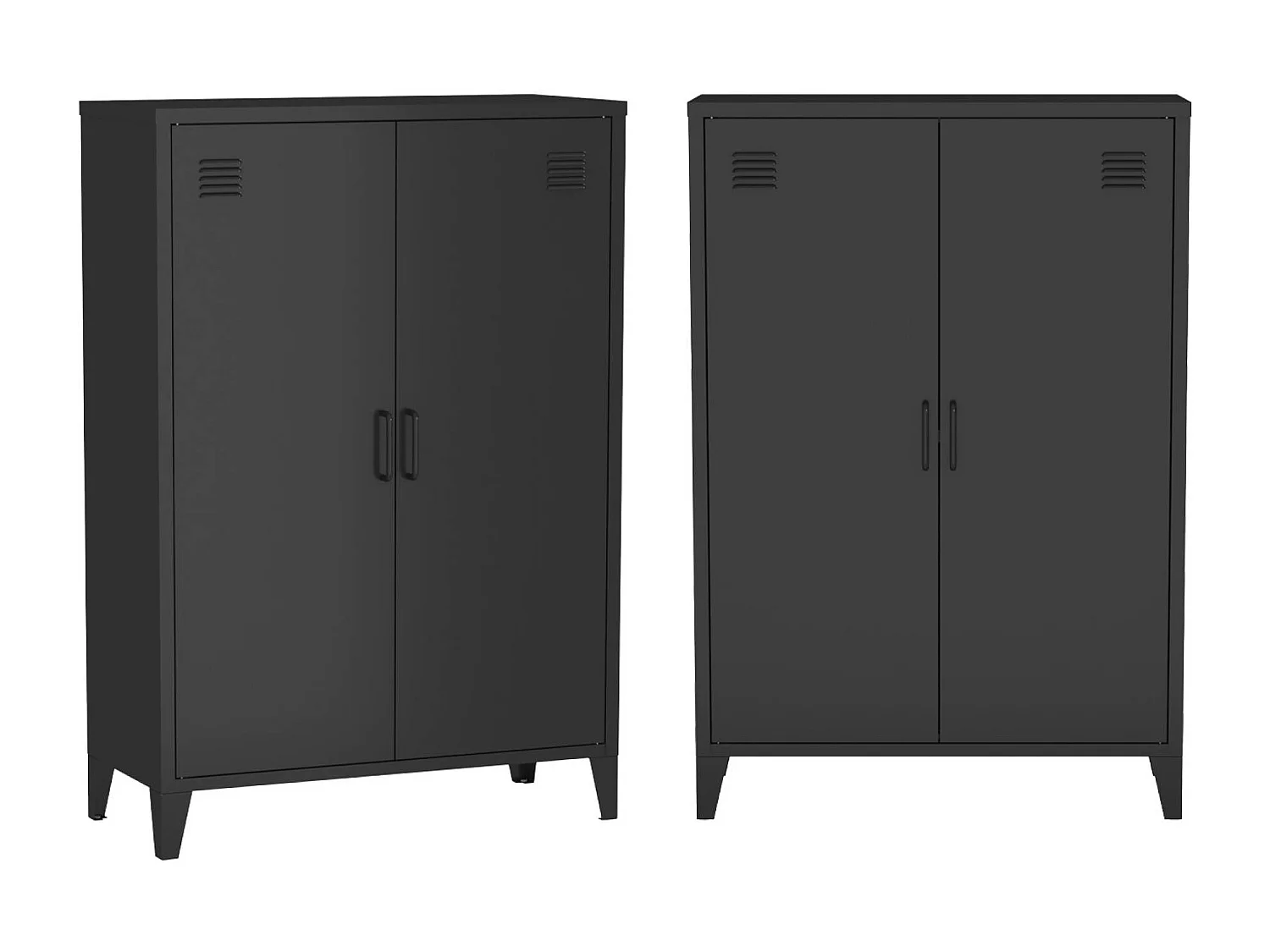 Lot de 2 commodes/armoires métal 2 portes Soho noir. casiers. L 75 x P 33 x H 110 cm