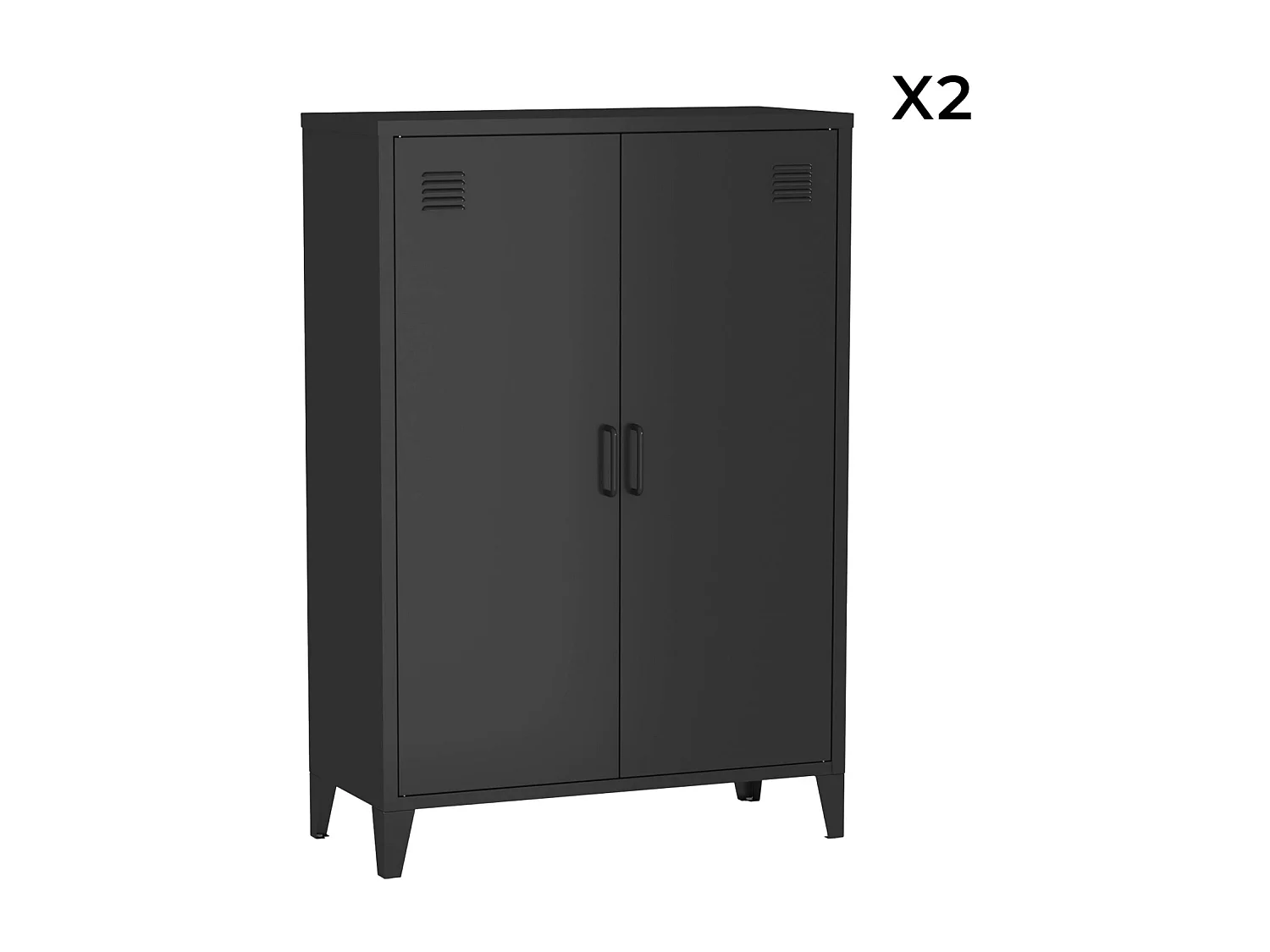 Lot de 2 commodes/armoires métal 2 portes Soho noir. casiers. L 75 x P 33 x H 110 cm