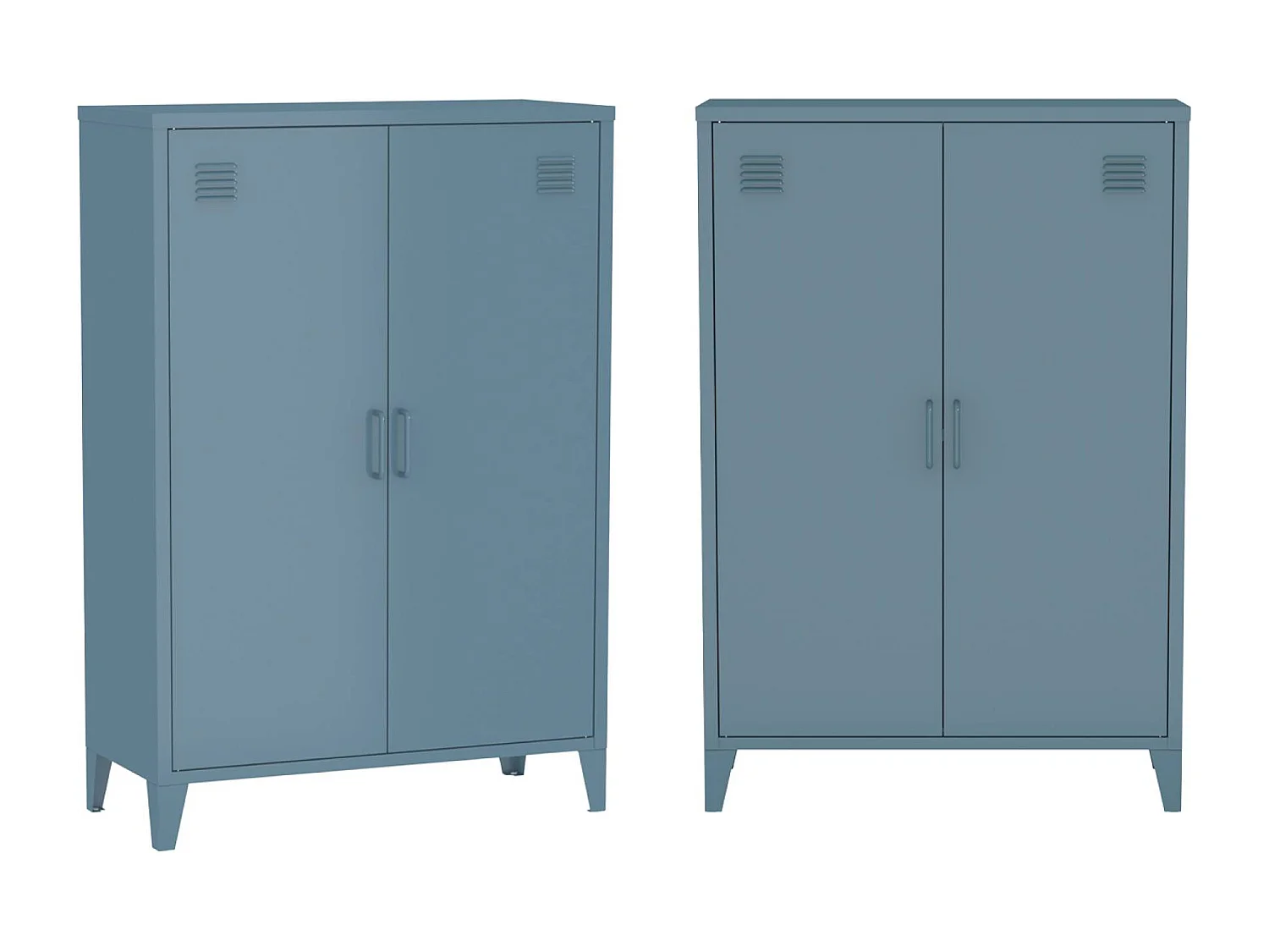 Lot de 2 commodes/armoires métal 2 portes Soho bleu foncé. casiers. L 75 x P 33 x H 110 cm
