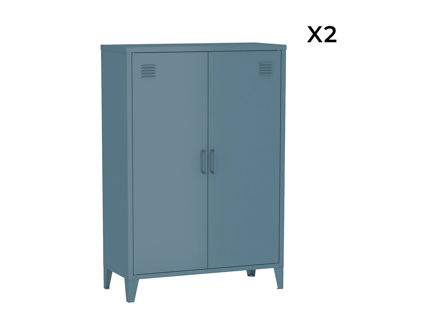 Lot de 2 commodes/armoires métal 2 portes Soho bleu foncé. casiers. L 75 x P 33 x H 110 cm