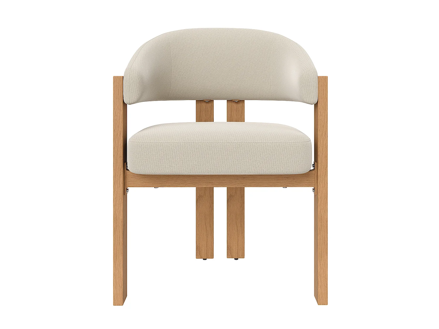 Set aus 6 gepolsterten Esstischstühlen - aus Flanellstoff - Eisenfüße in Holzoptik - beige + Natur