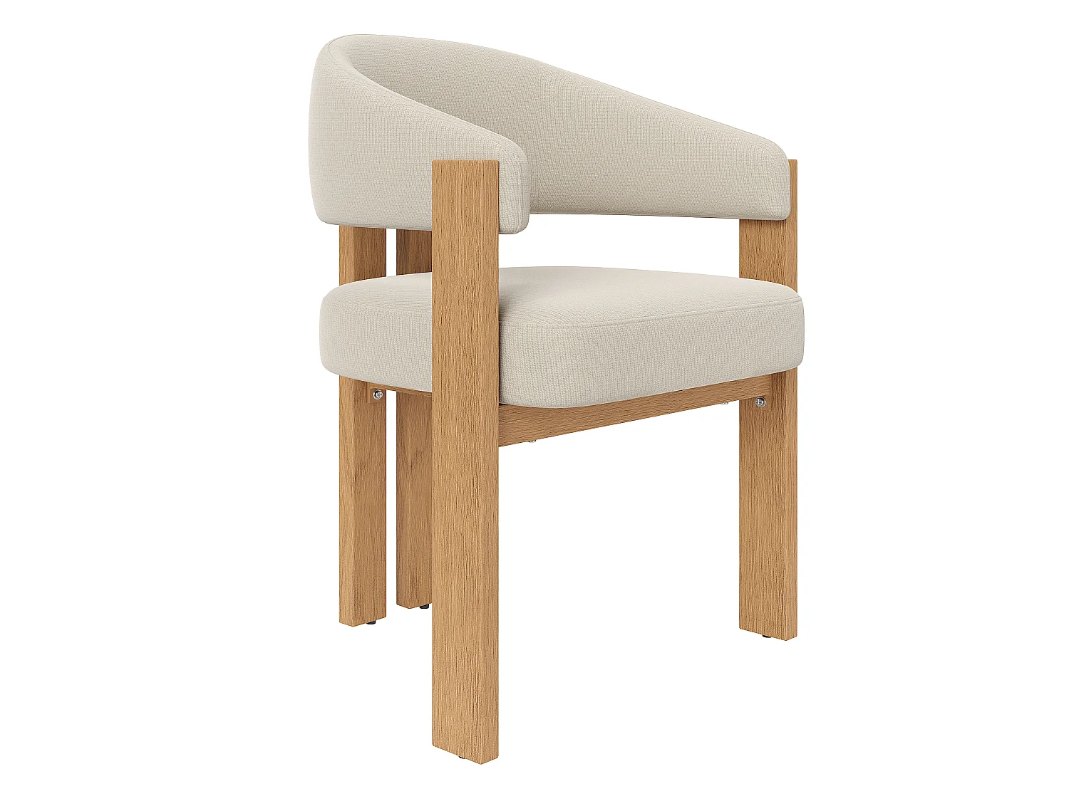 Set aus 6 gepolsterten Esstischstühlen - aus Flanellstoff - Eisenfüße in Holzoptik - beige + Natur