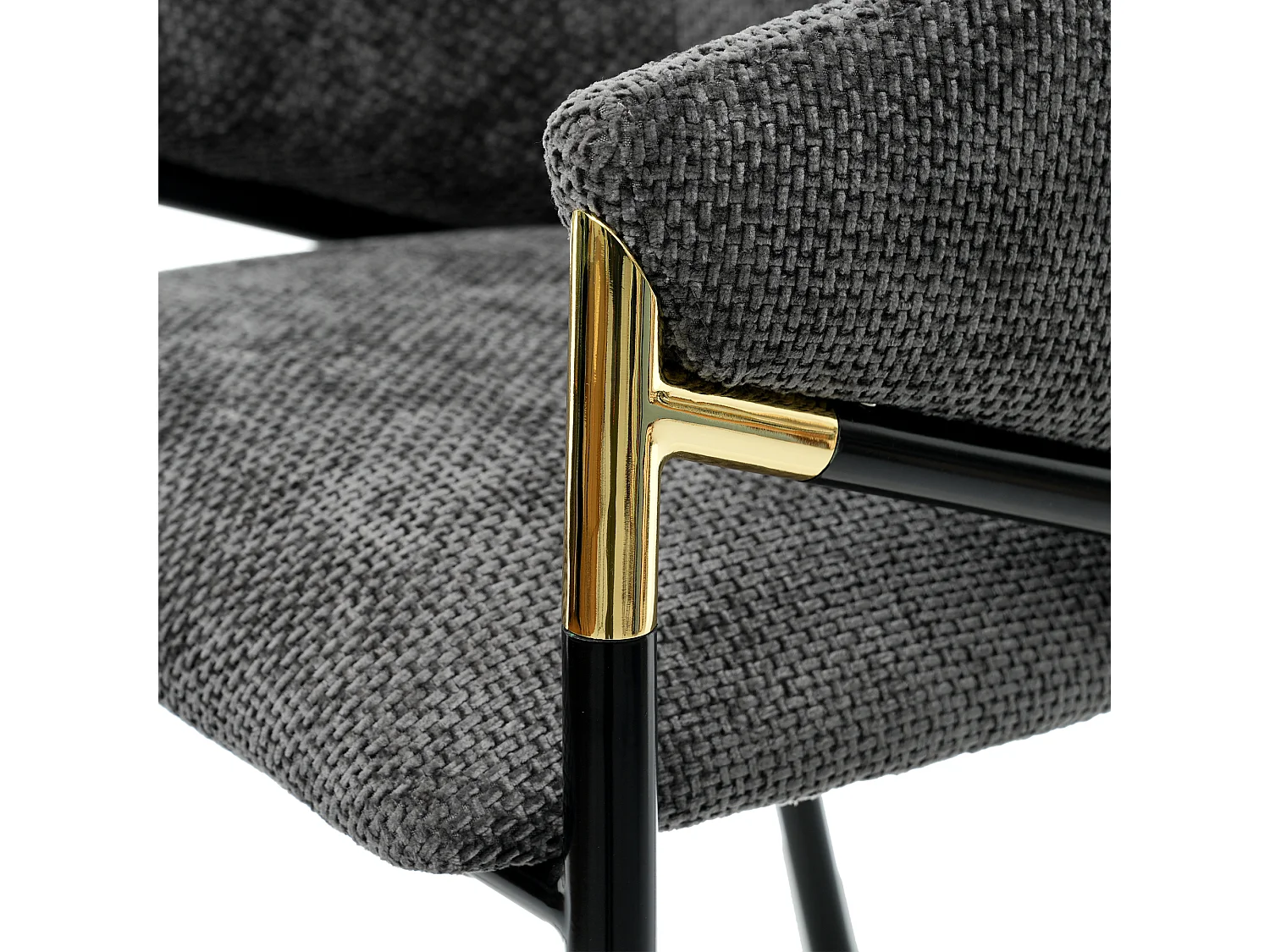 Set aus 4 Stühlen - Moderner Stil - Samtstoff - Armlehnen aus goldenem Edelstahl - Dicke Rückenlehne - Grau