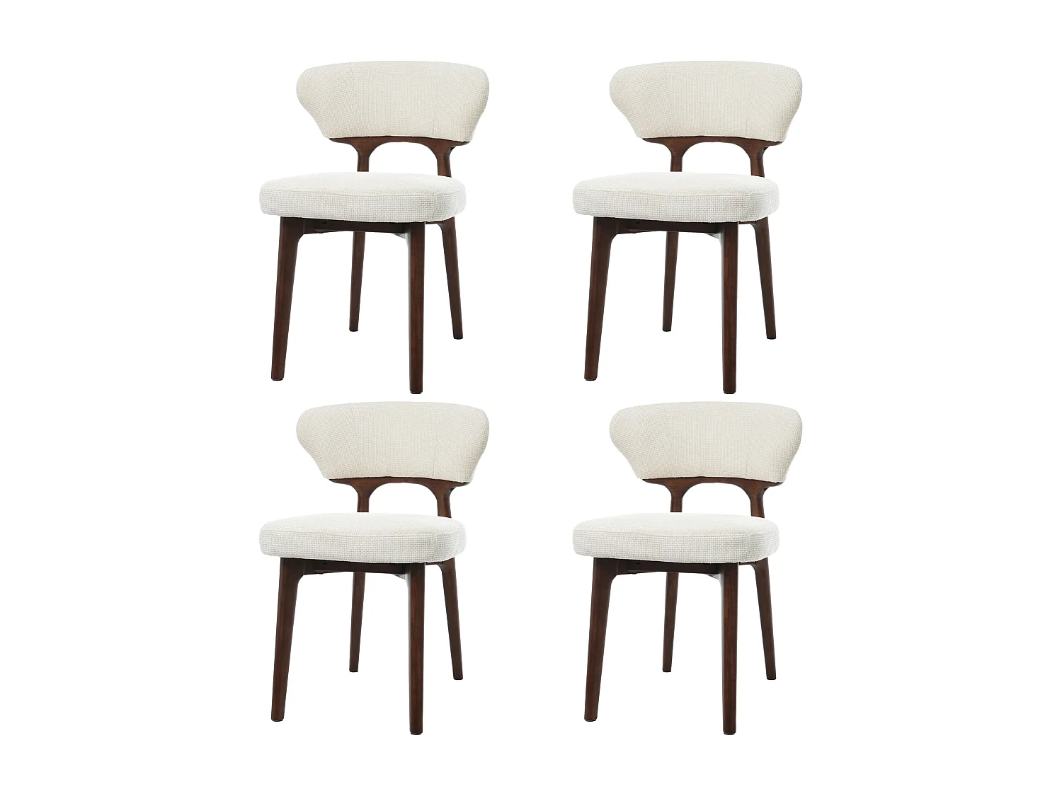Lot de 4 chaises - Structure en bois massif - Revêtement en velours - Coussins d'assise et de dossier épais - Beige clair