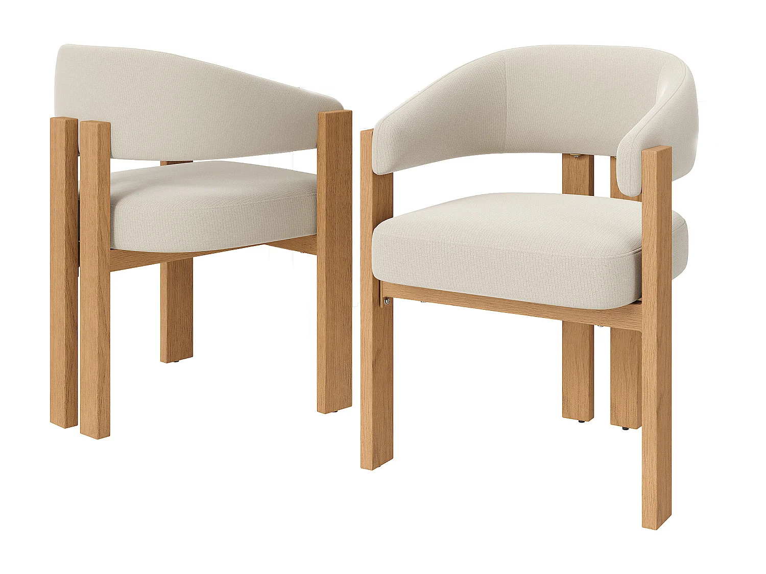 Lot de 2 Chaise de salle à manger rembourrées - en tissu en flanelle - pieds en fer à l'aspect bois - beige + Naturel