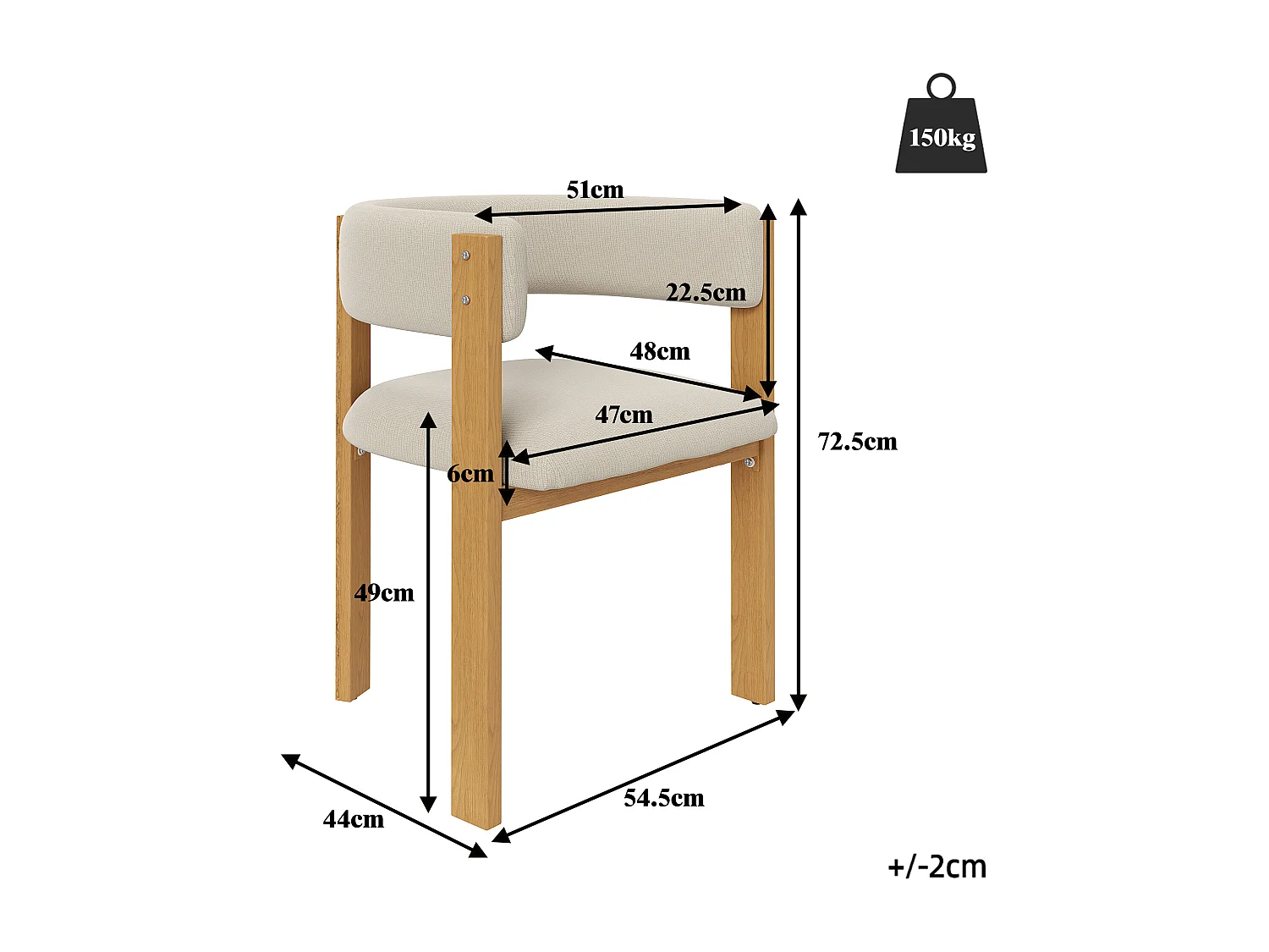 Lot de 4 Chaise de salle à manger rembourrées - en tissu en flanelle - pieds en fer à l'aspect bois - beige + Naturel