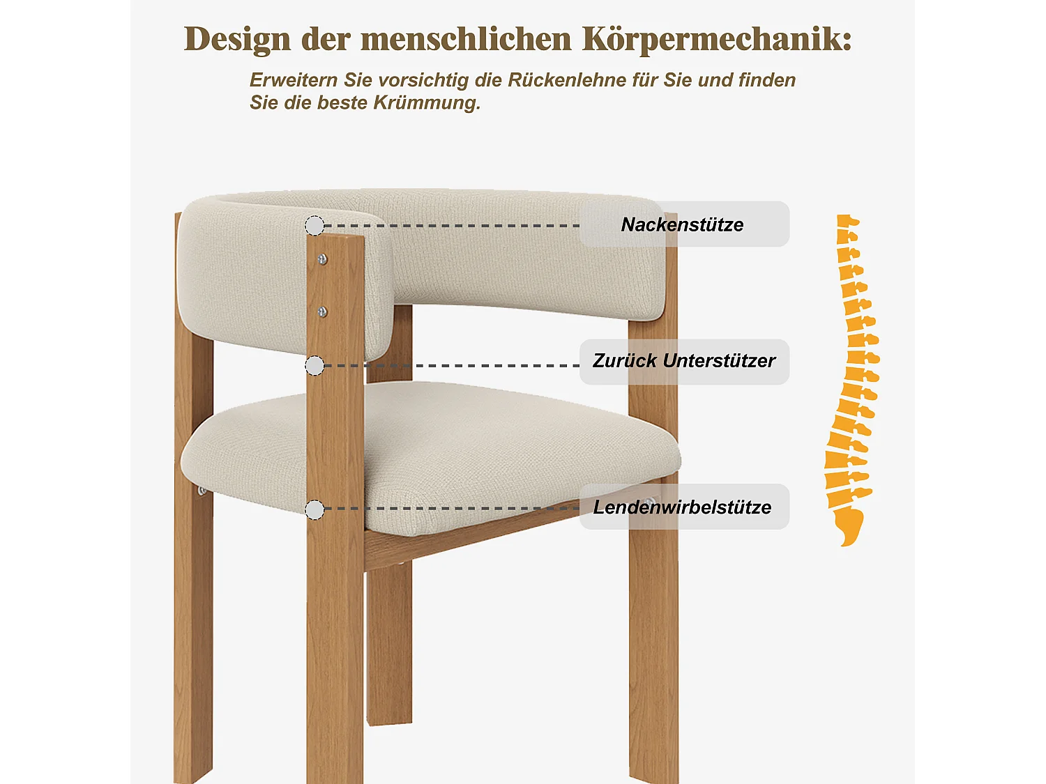 Lot de 4 Chaise de salle à manger rembourrées - en tissu en flanelle - pieds en fer à l'aspect bois - beige + Naturel