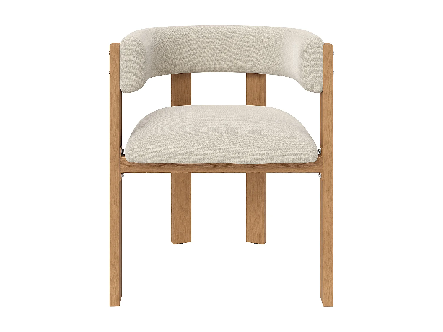 Sæt med 4 polstrede spisestole - Flannelstof - Jernben i trælook - Beige + Natur