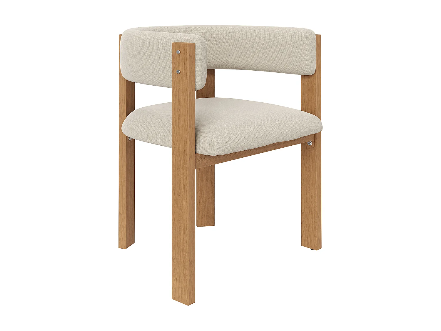Sæt med 4 polstrede spisestole - Flannelstof - Jernben i trælook - Beige + Natur