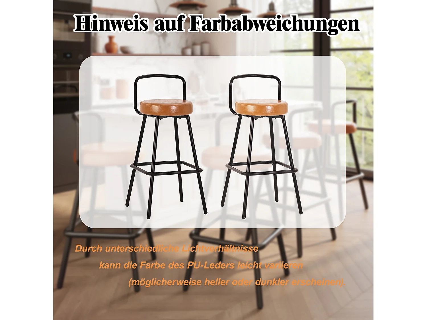 Lot de 4 tabourets de bar rembourrés - cuir PU imperméable - avec dossier et repose-pieds - structure en métal - Style rétro - marron