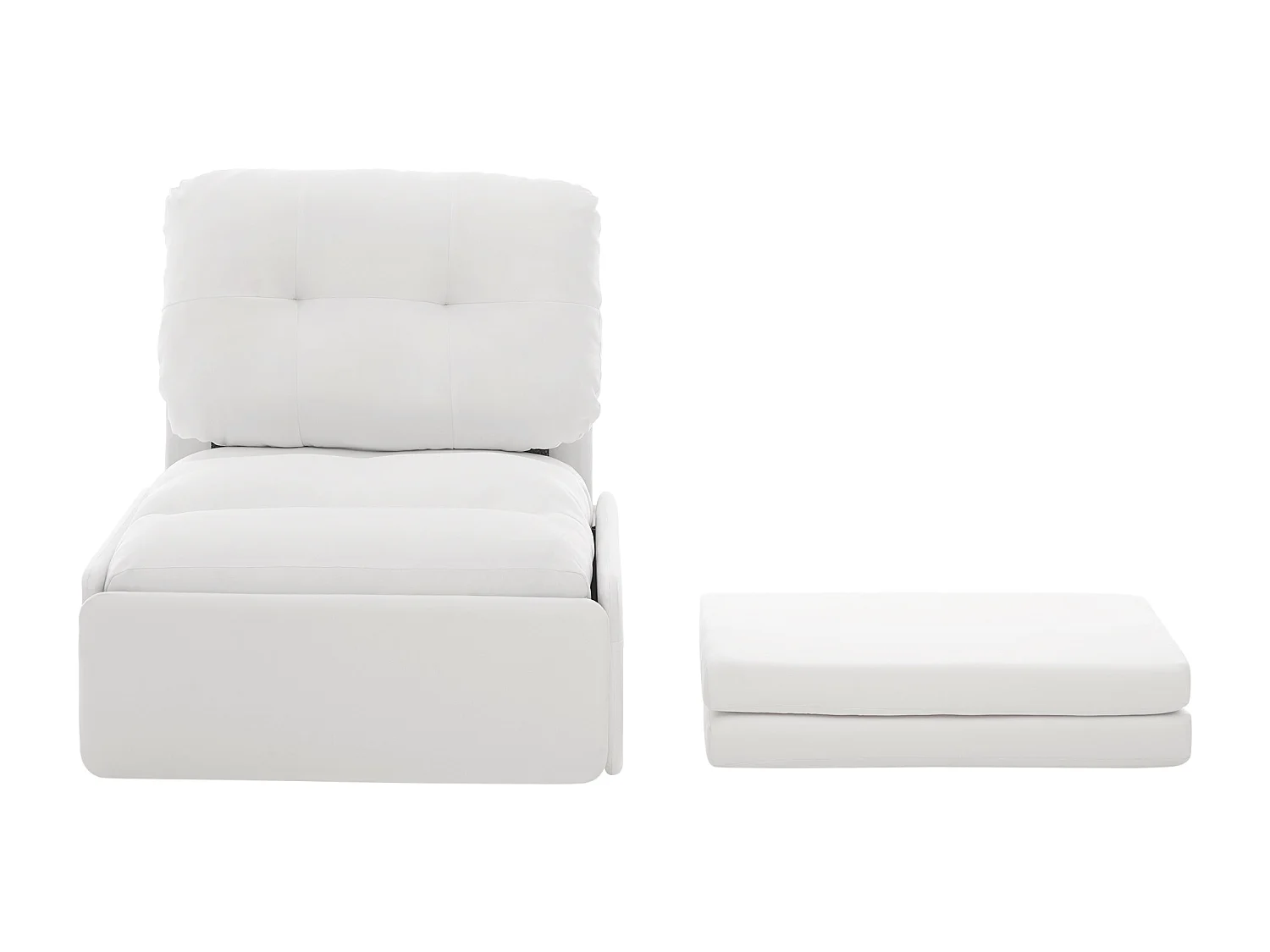 Canapé 1 place 2 en 1 - Canapé-lit, Fauteuil - Avec matelas dépliable - Sac de rangement - Structure en bois +Tissu lin - Blanc