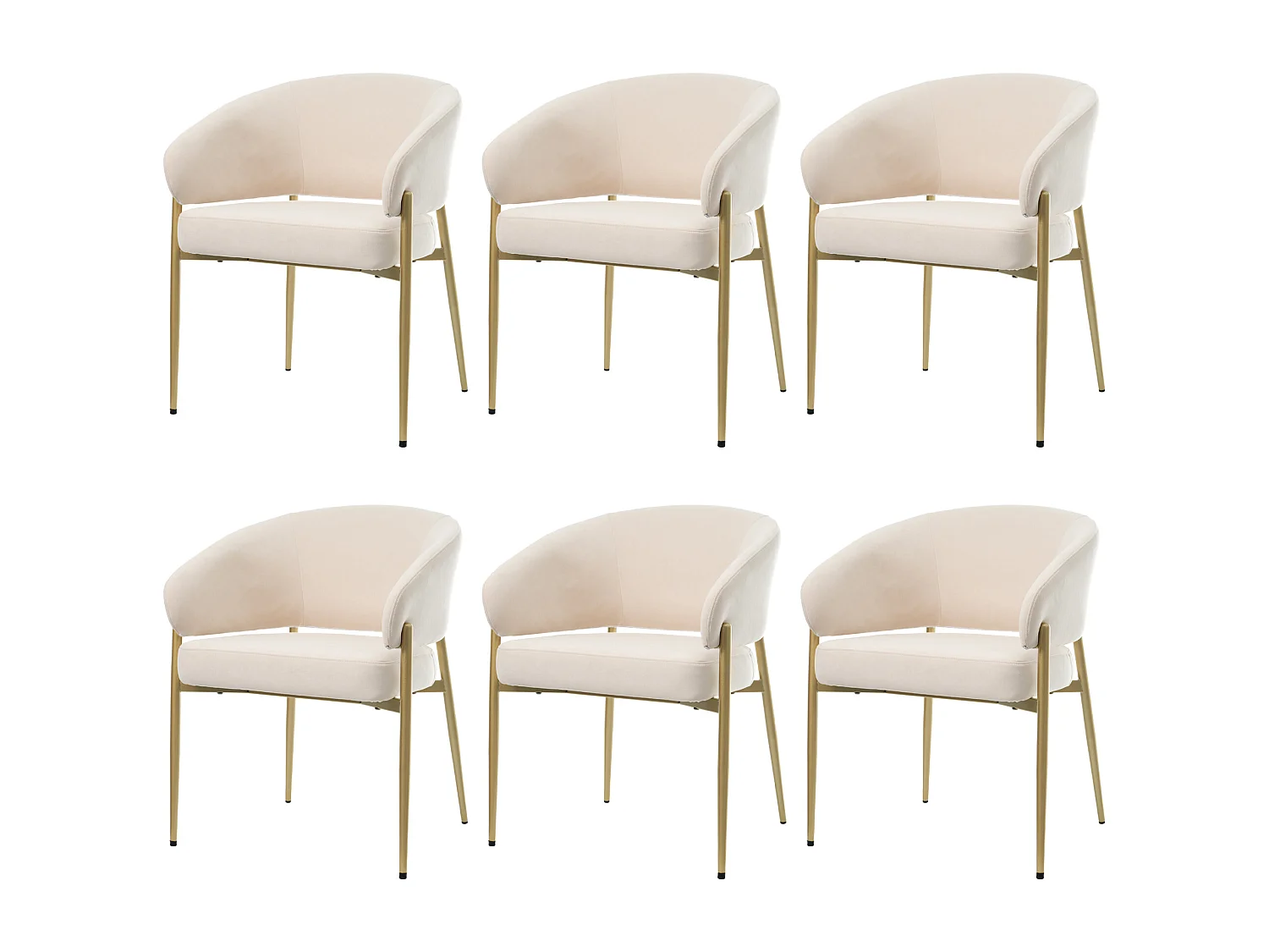 Set di 6 sedie - Stile moderno - Cuscini di seduta imbottiti - Piedi in metallo - Tessuto velluto - Beige