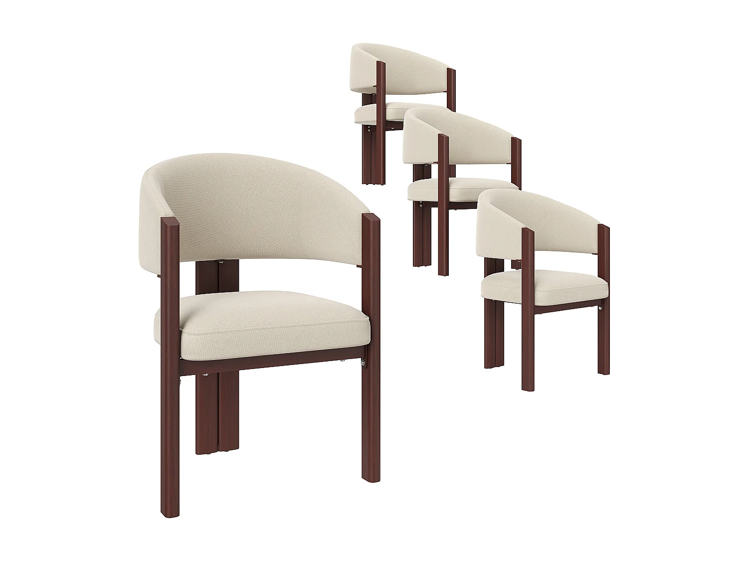 Set aus 4 gepolsterten Esstischstühlen - aus Flanellstoff - Eisenfüße in Holzoptik - beige