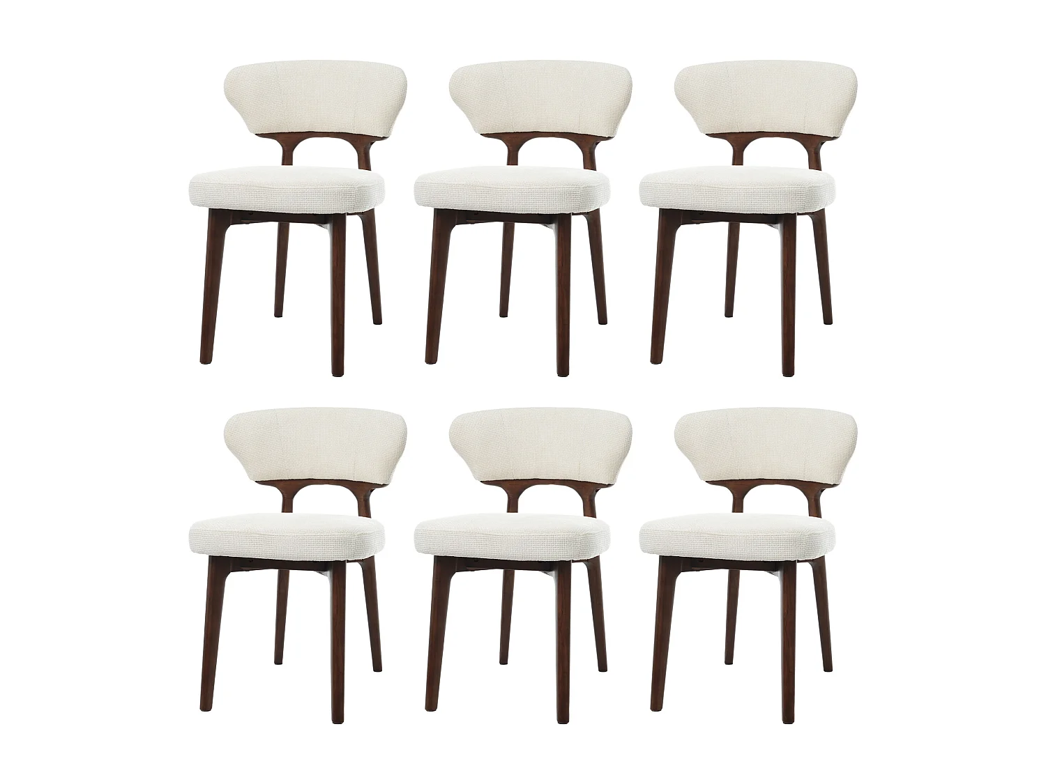 Set aus 6 Stühlen - Gestell aus Massivholz - Bezug aus Samt - Dicke Sitz- und Rückenkissen - Hellbeige