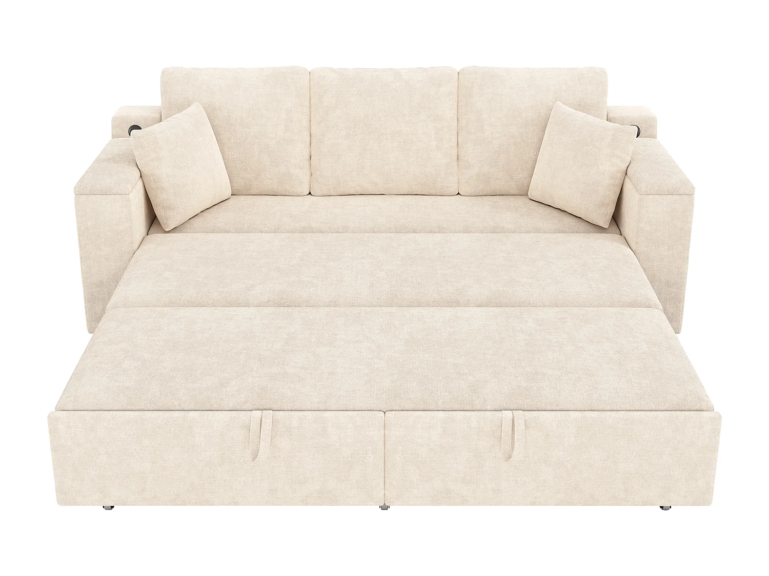 Multifunktions-Sofa 3 in 1 - 3 Personen - mit Stauraum - mit USB-Ladeanschluss - Chenille-Stoff - Beige