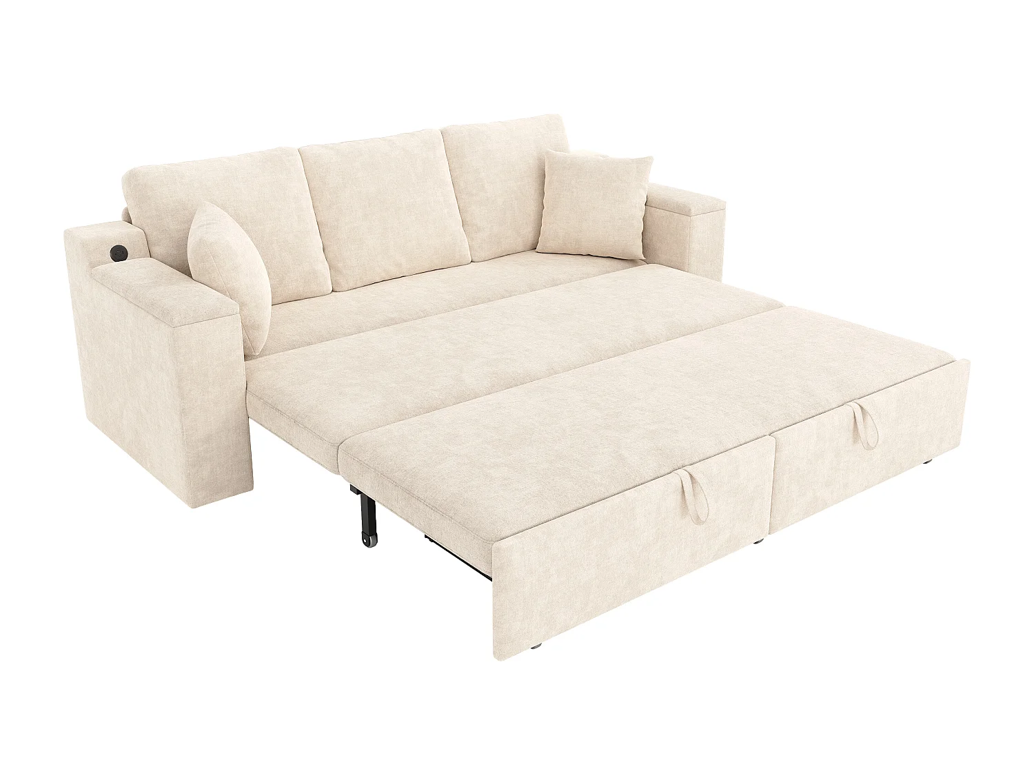 Multifunktions-Sofa 3 in 1 - 3 Personen - mit Stauraum - mit USB-Ladeanschluss - Chenille-Stoff - Beige