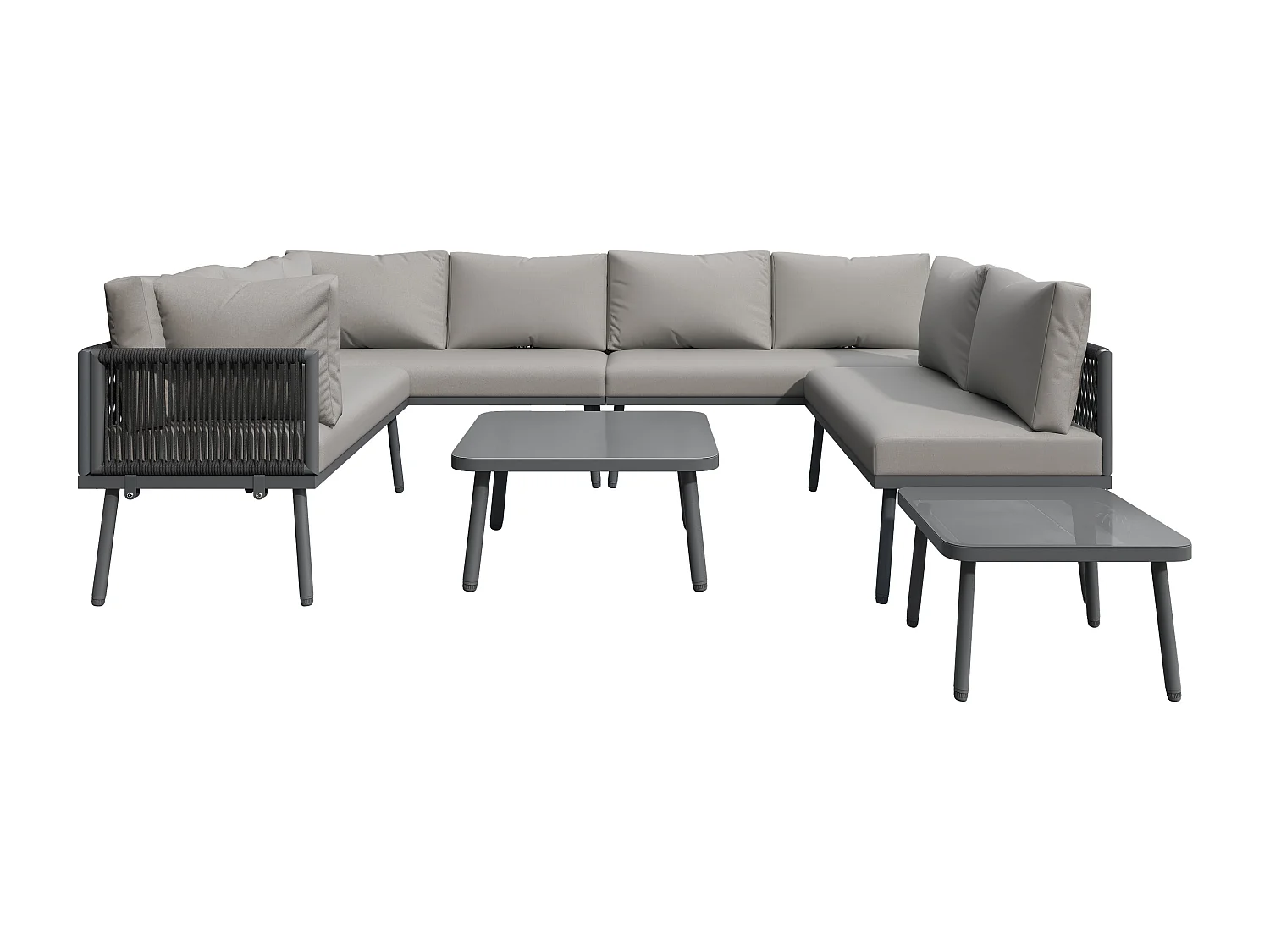 Set di mobili da giardino per 8 persone - include 2 tavoli e 4 poltrone - cuscini inclusi - grigio