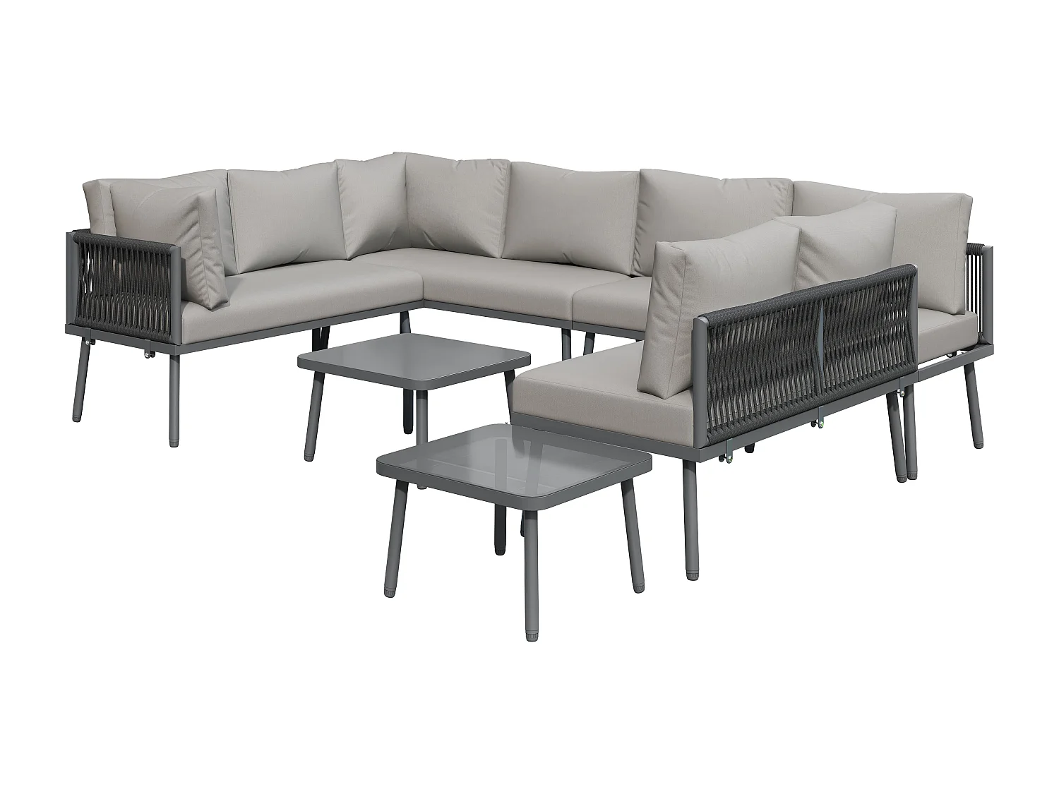 Set di mobili da giardino per 8 persone - include 2 tavoli e 4 poltrone - cuscini inclusi - grigio