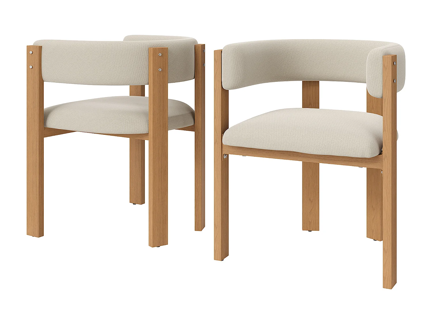 Set aus 2 gepolsterten Esstischstühlen - aus Flanellstoff - Eisenfüße in Holzoptik - beige + Natur