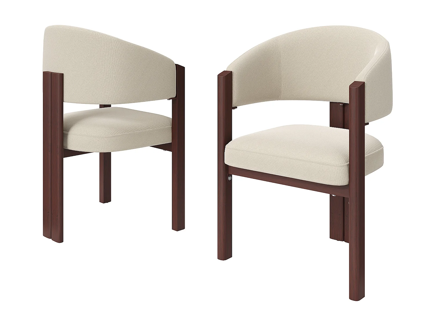 Set aus 2 gepolsterten Esstischstühlen - aus Flanellstoff - Eisenfüße in Holzoptik - beige