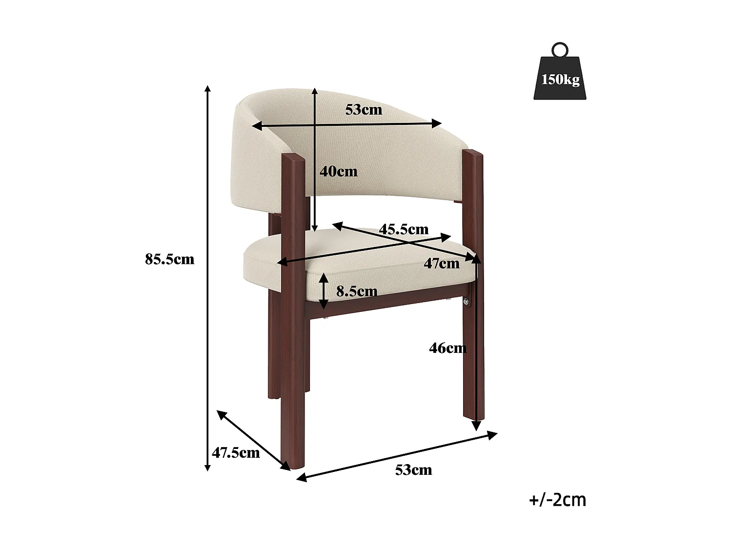 Set aus 2 gepolsterten Esstischstühlen - aus Flanellstoff - Eisenfüße in Holzoptik - beige