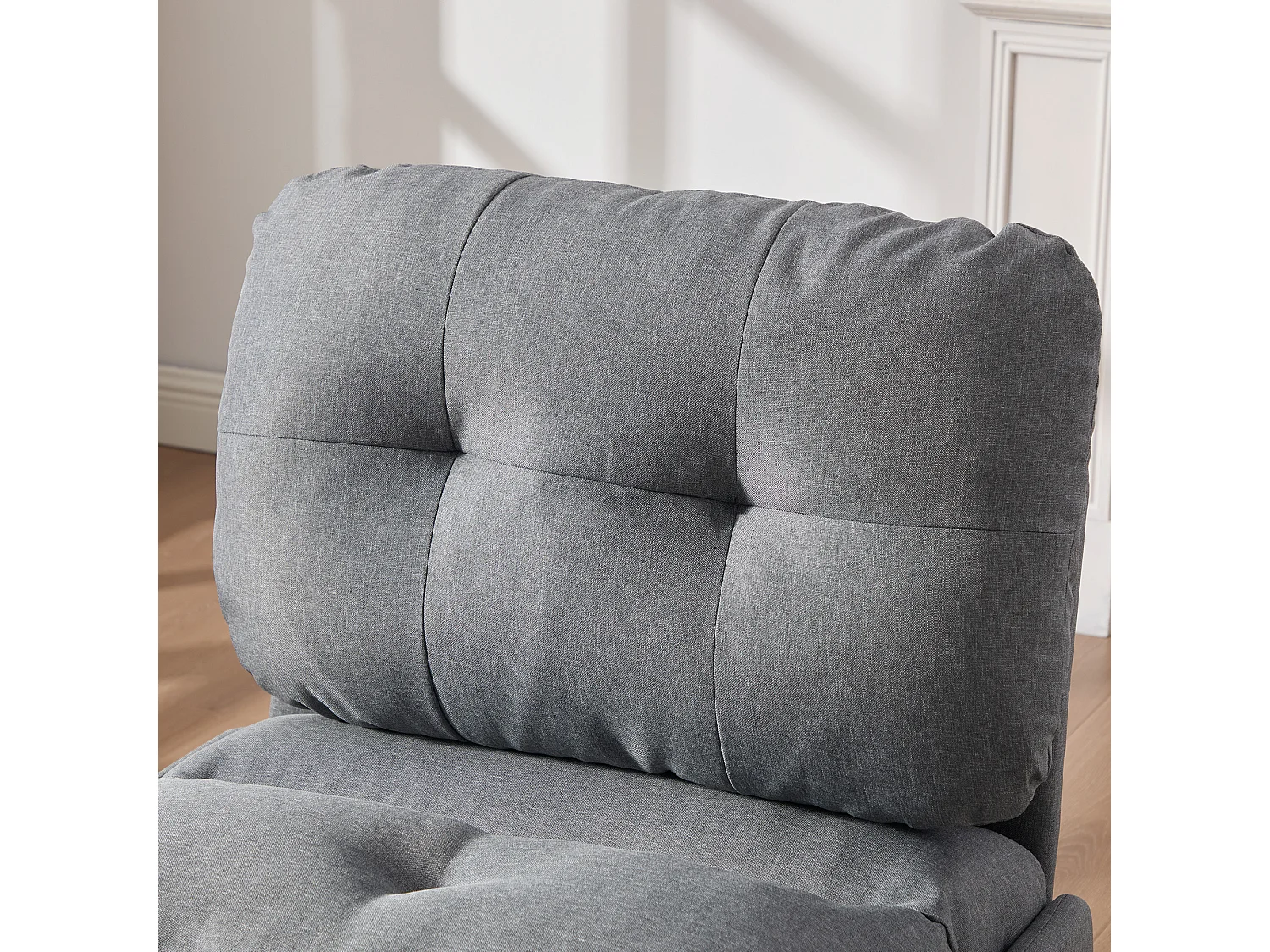 Canapé 1 place 2 en 1 - Canapé-lit, Fauteuil - Avec matelas dépliable - Sac de rangement - Structure en bois +Tissu lin - Gris