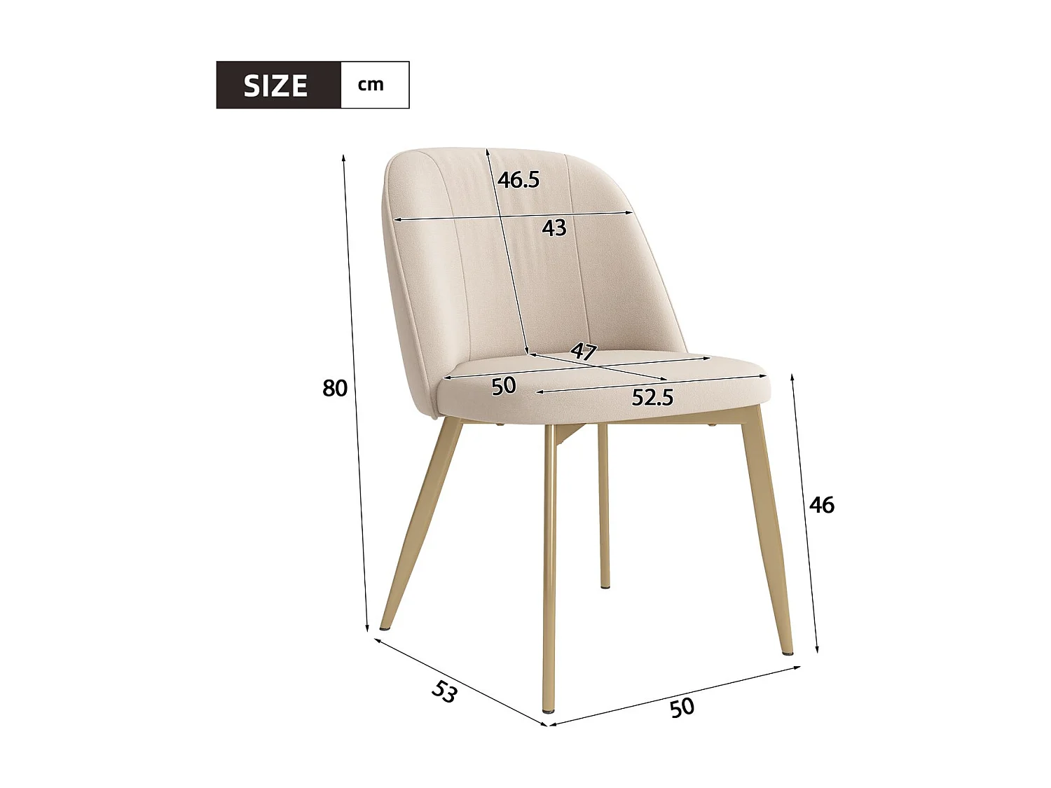 Lot de 4 chaises modernes - Dossier confortable - Pieds en métal - Revêtement en velours - Beige