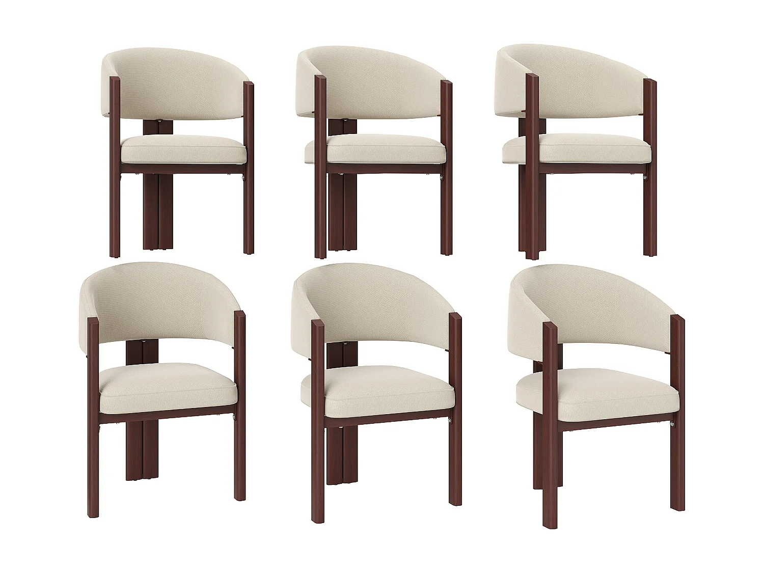 Set aus 6 gepolsterten Esstischstühlen - aus Flanellstoff - Eisenfüße in Holzoptik - beige
