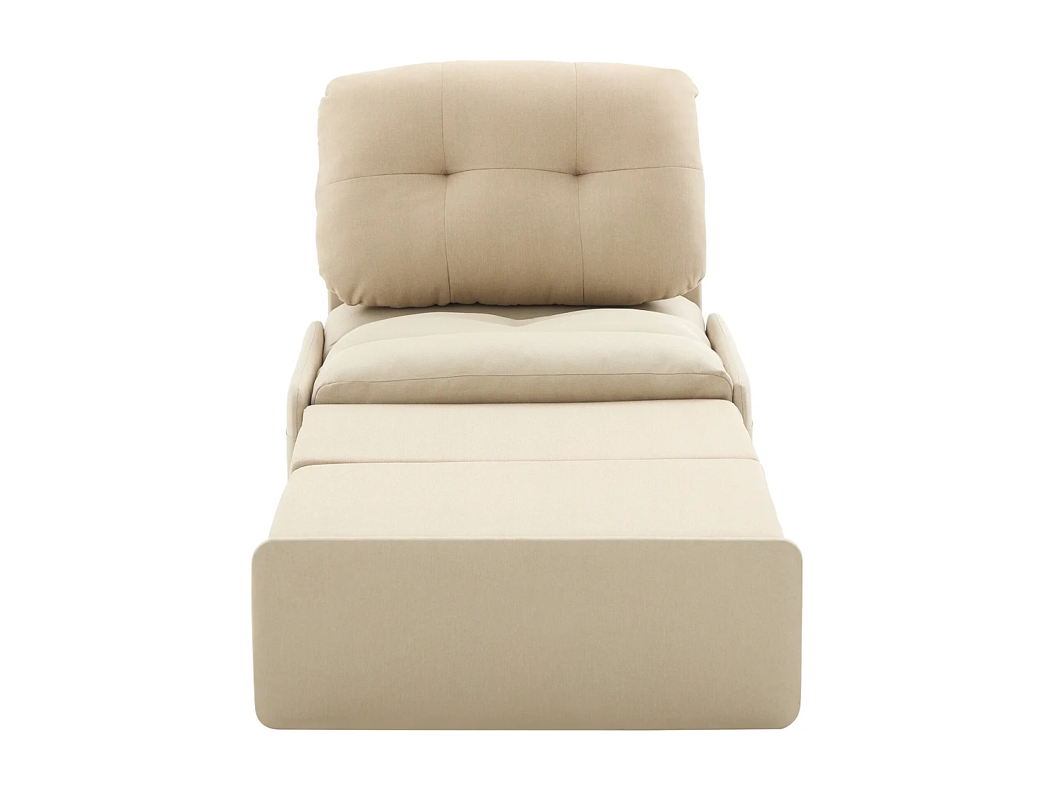 Canapé 1 place 2 en 1 - Canapé-lit, Fauteuil - Avec matelas dépliable - Sac de rangement - Structure en bois +Tissu lin - Beige