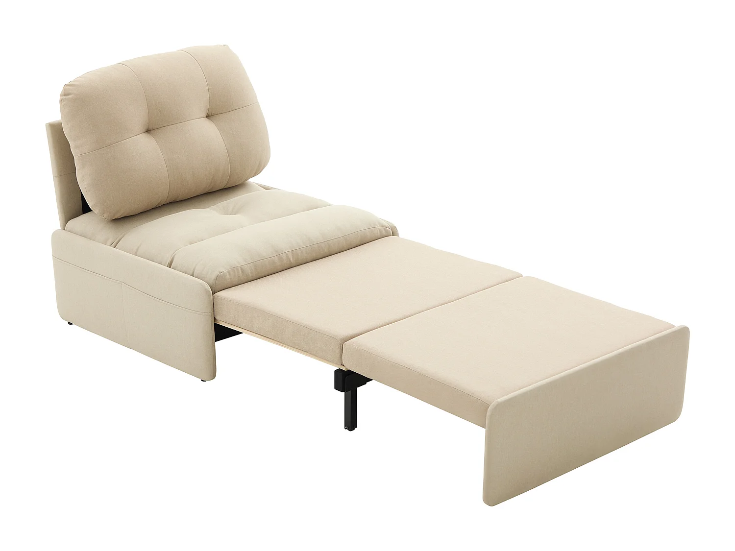 Canapé 1 place 2 en 1 - Canapé-lit, Fauteuil - Avec matelas dépliable - Sac de rangement - Structure en bois +Tissu lin - Beige
