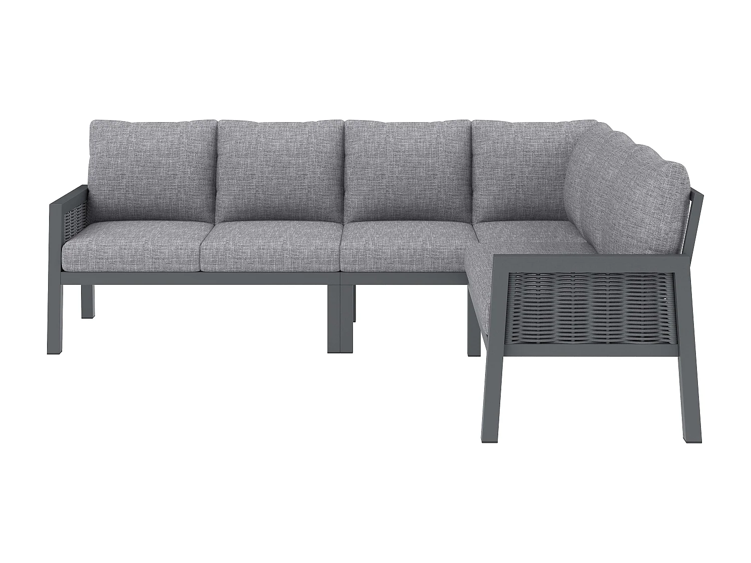 XL Tuinsalon 8 Personen - Hoek Eetgroep met Grote Tafel en Bank - Handgevlochten Koord - Gegalvaniseerd Staal en Glas - Antracietgrijs