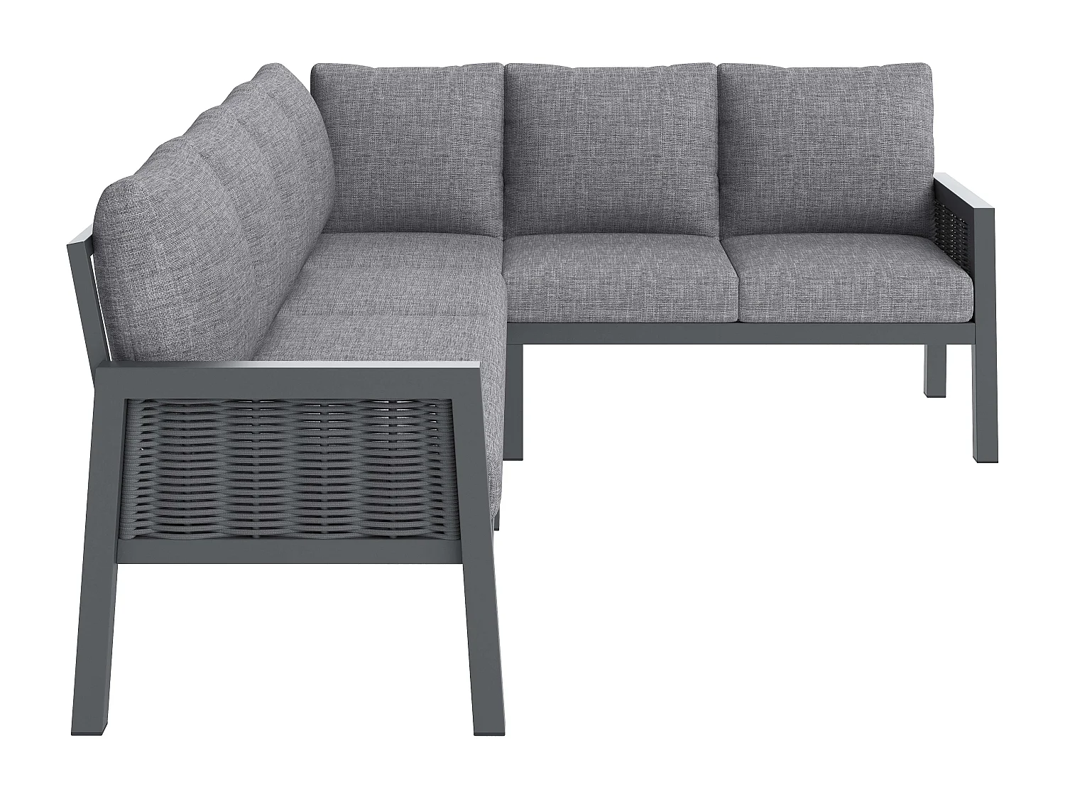 XL Tuinsalon 8 Personen - Hoek Eetgroep met Grote Tafel en Bank - Handgevlochten Koord - Gegalvaniseerd Staal en Glas - Antracietgrijs