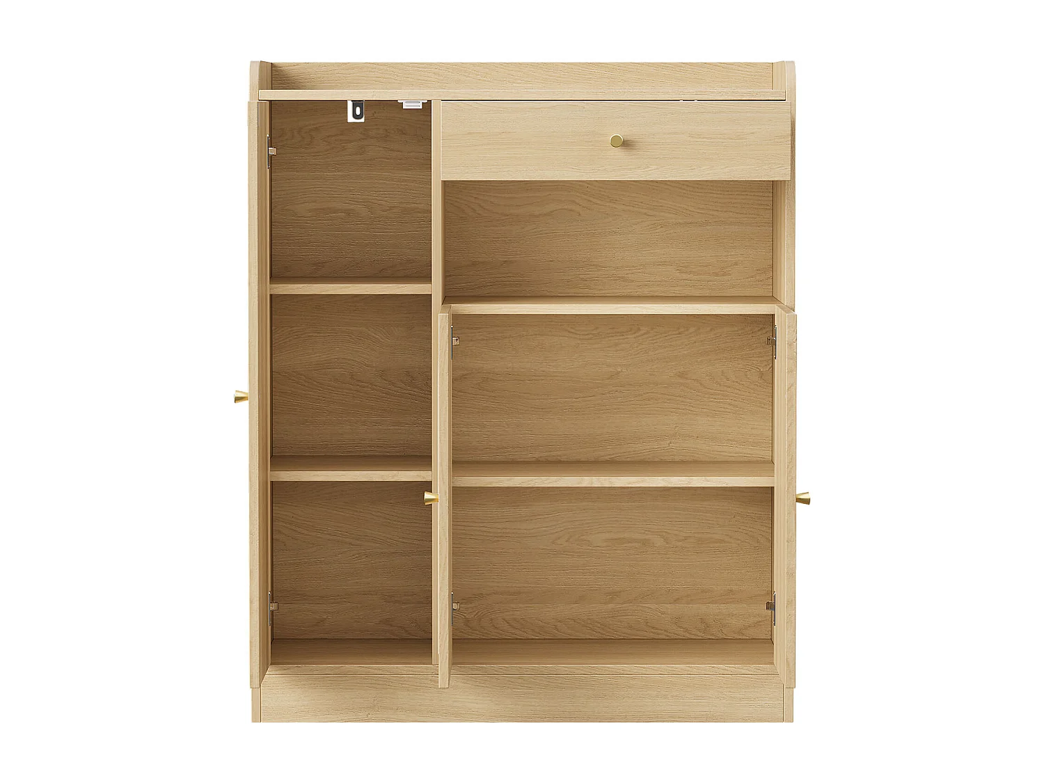 Schuhschrank aus Korbgeflecht 90 x 35 x 110 cm - mit 1 Schublade und 3 Türen - Höhenverstellbare Einlegeböden - Natur