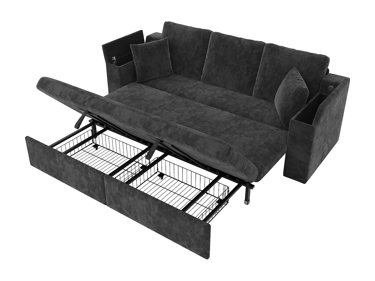 Canapé multifonctionnel 3 en 1 - 3 places - avec espace de rangement - avec port de chargement USB - Tissu chenille - gris