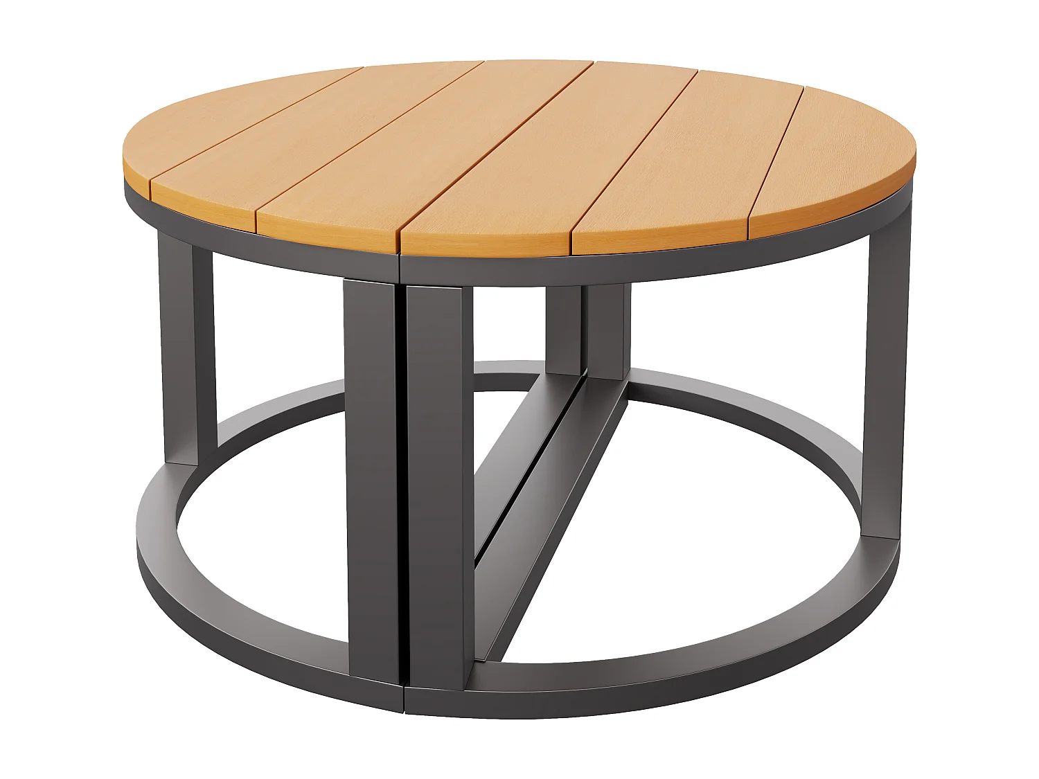 Panoramiczny Salon Ogrodowy 5-7 Osób - 4 Zaokrąglone Kanapy, 2 Fotele Bujane i Stoliki - Konstrukcja Metalowa i Olifen - Antracytowy Szary