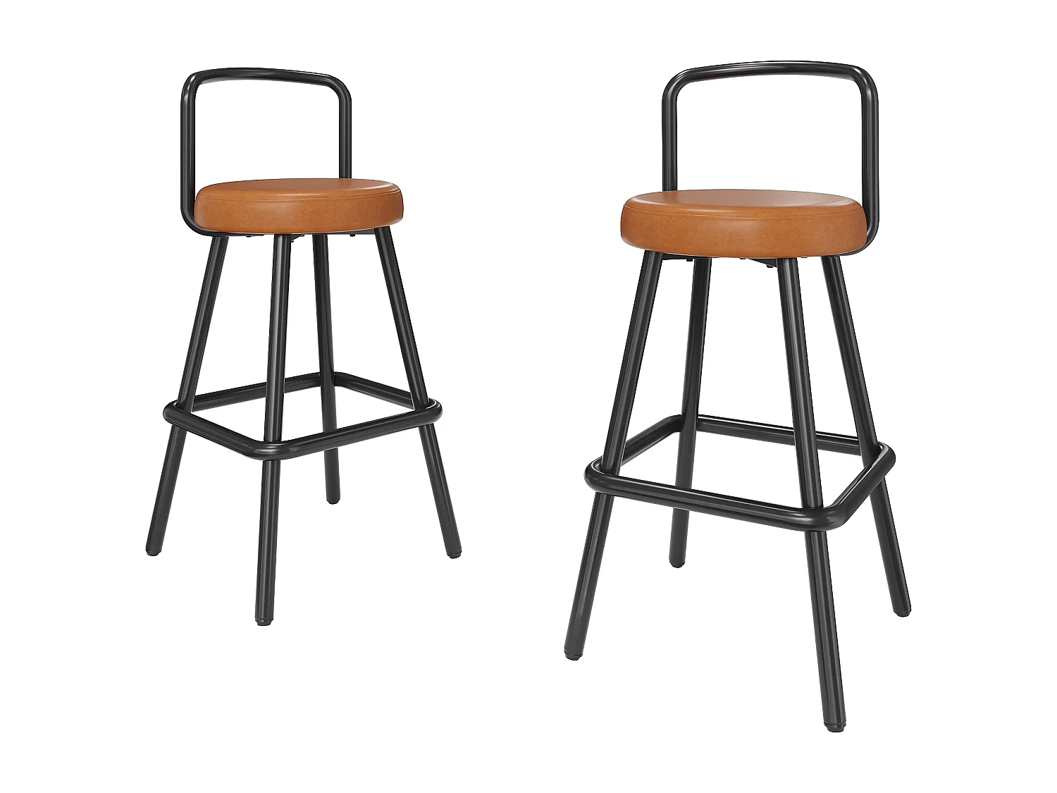 Lot de 2 tabourets de bar rembourrés - cuir PU imperméable - avec dossier et repose-pieds - structure en métal - Style rétro - marron