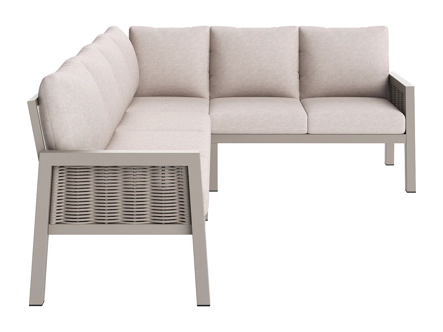 Salon de Jardin XL 8 Places - Ensemble Repas d'Angle avec Grande Table et Banc - Corde Tressée à la Main - Acier Galvanisé et Verre - Khaki