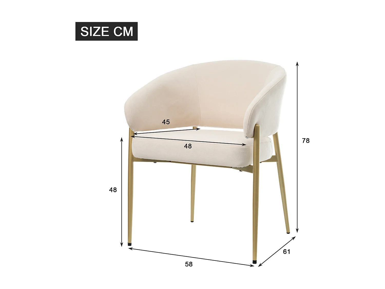 Set di 2 sedie - Stile moderno - Cuscini di seduta imbottiti - Piedi in metallo - Tessuto velluto - Beige