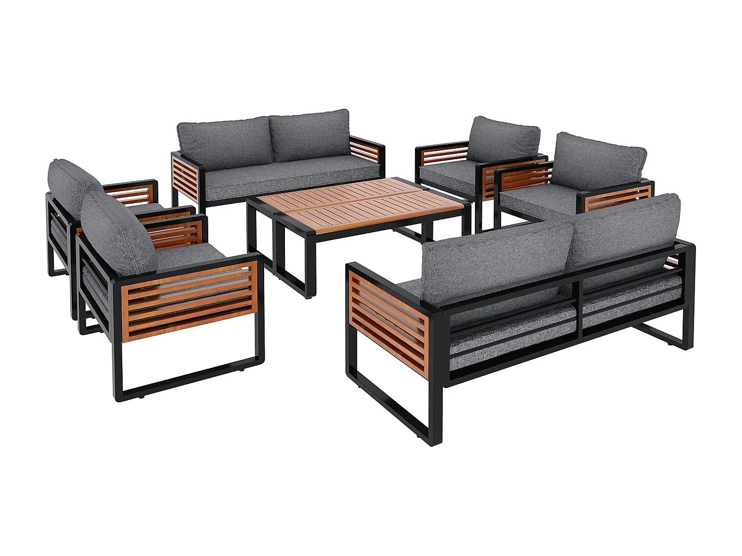 Set di mobili da giardino 8 pezzi - 2 divani due posti, 4 poltrone, 2 tavoli - struttura in ferro zincato - grigio