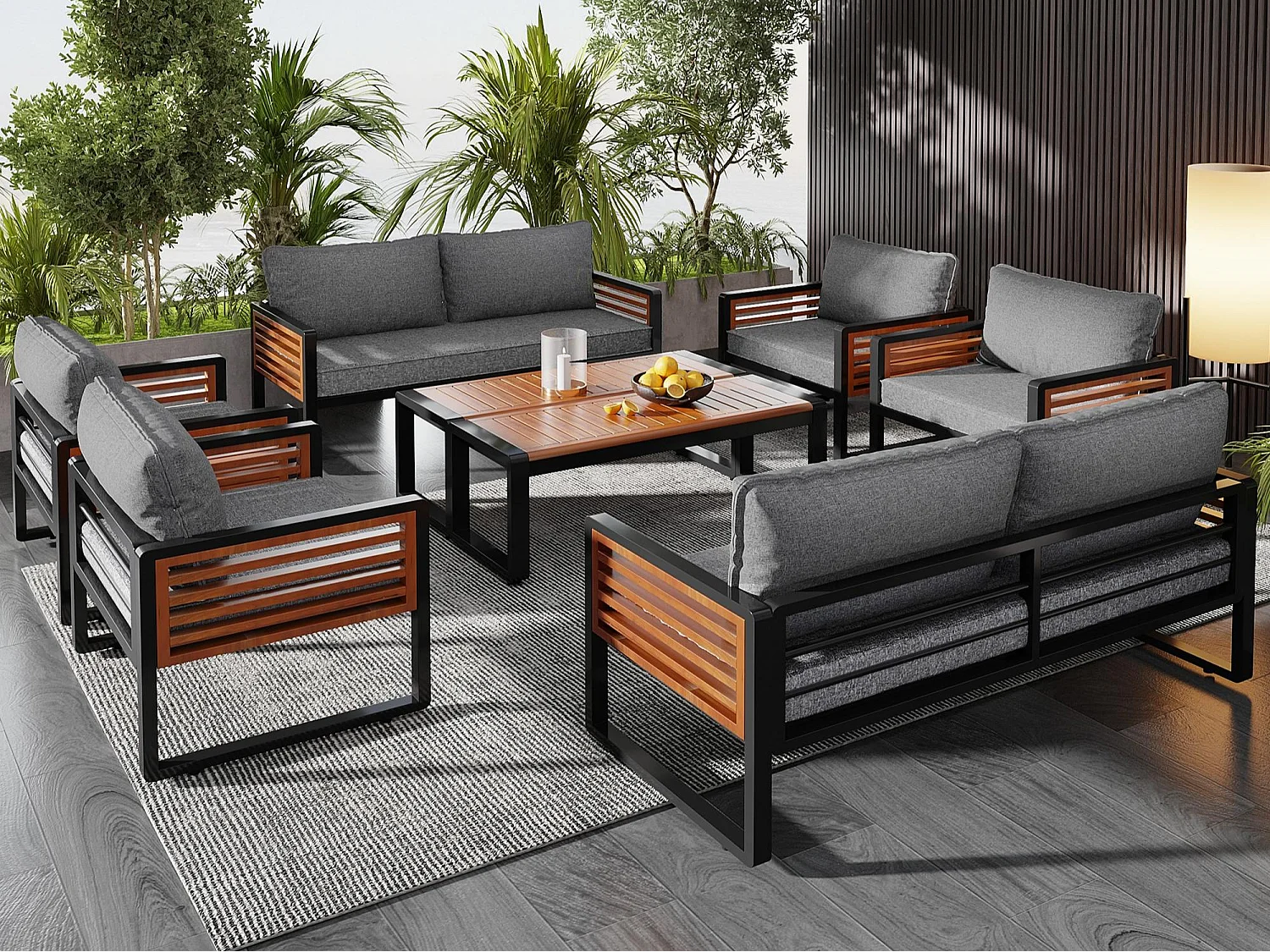 Set di mobili da giardino 8 pezzi - 2 divani due posti, 4 poltrone, 2 tavoli - struttura in ferro zincato - grigio