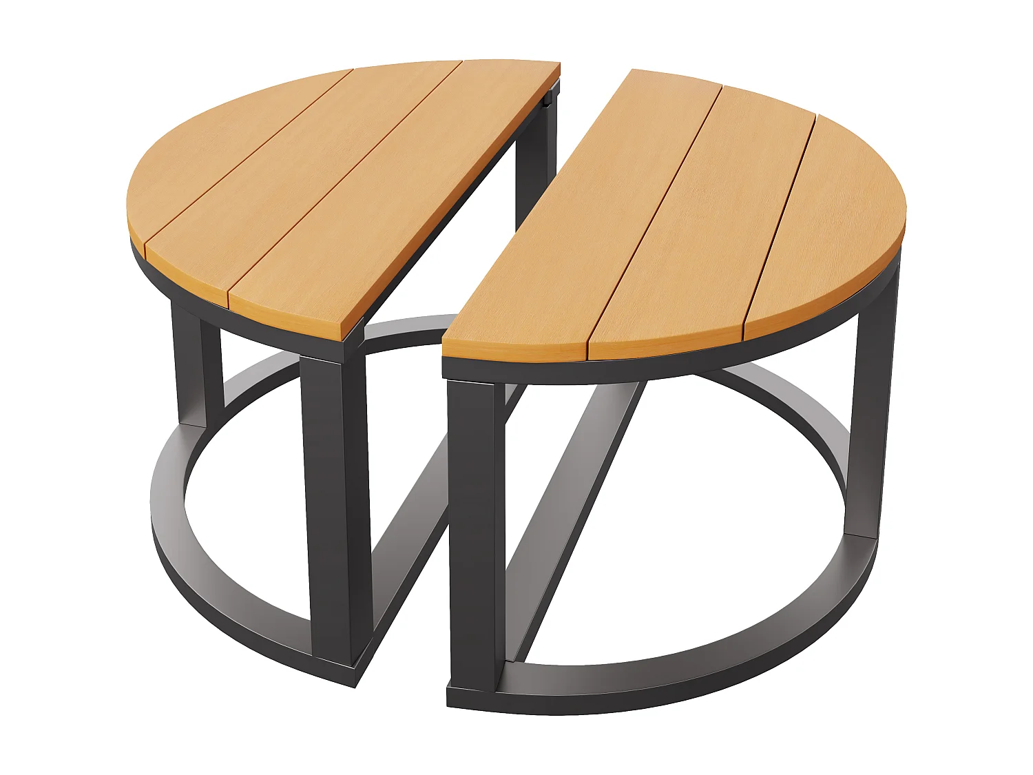 Modułowy Salon Ogrodowy 4-6 Osób z 4 Zaokrąglonymi Kanapami, 1 Fotlem Bujanym i Stolikami - Wytrzymała Konstrukcja Metalowa - Antracyt i Drewno